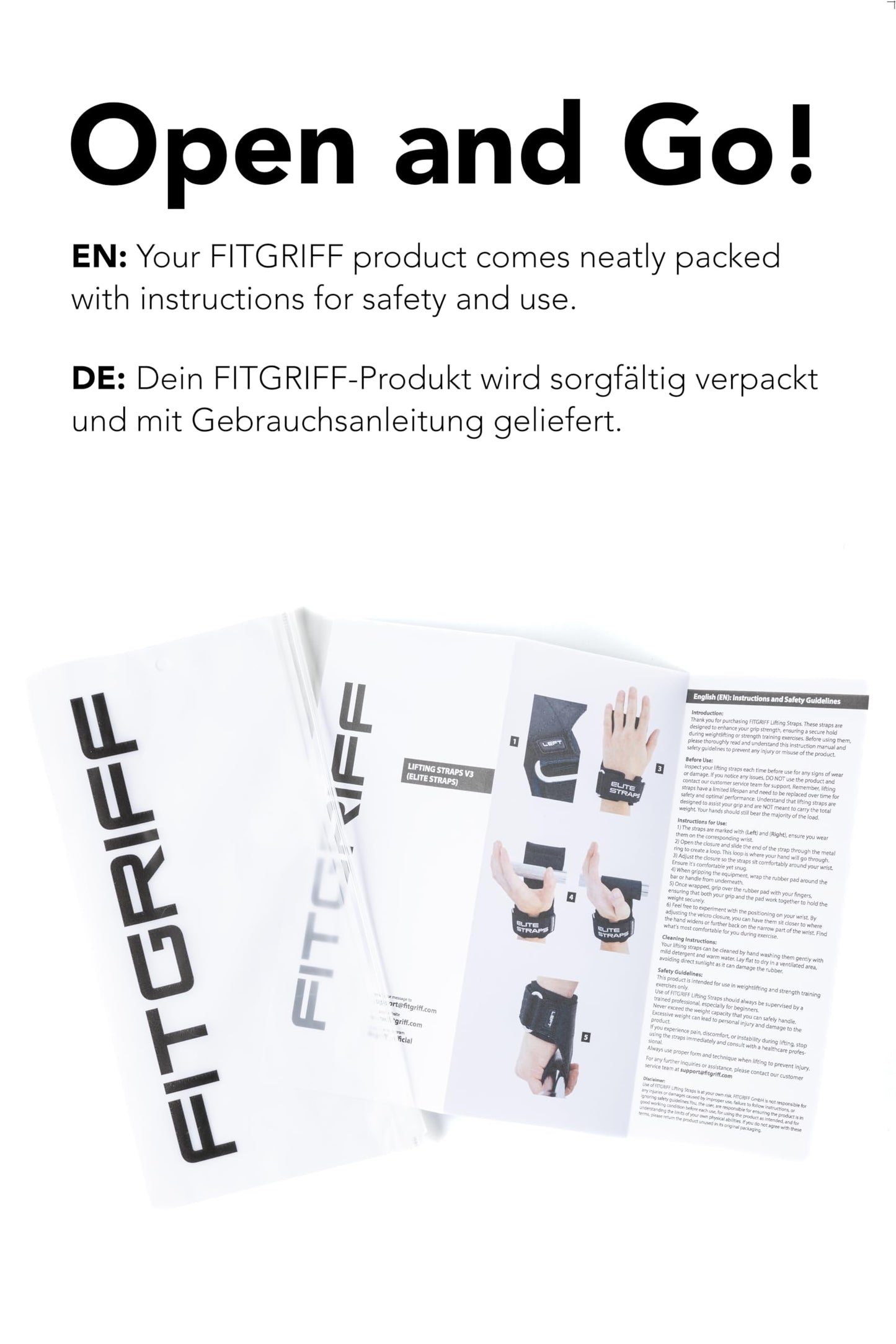 Fitgriff® Elite Straps 2.0 - Lifting aids with rubber pad for strength training - Bodybuilding, Fitness, Gym - Lifting Straps - for women and men (Black, XL)