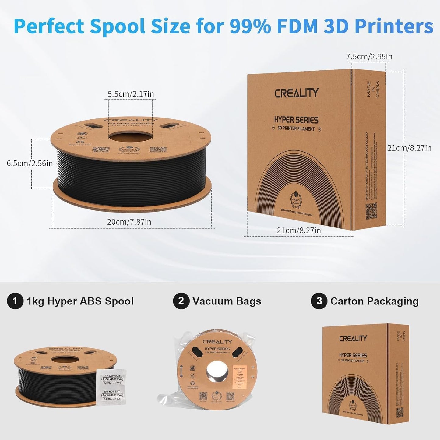 Creality Official Hyper ABS Filament, Creality 3D Printer Filament 1.75mm for high-speed printing, heat resistant, strong & durable, dimensional accuracy +/- 0.03mm, 1kg/Spool (Black)