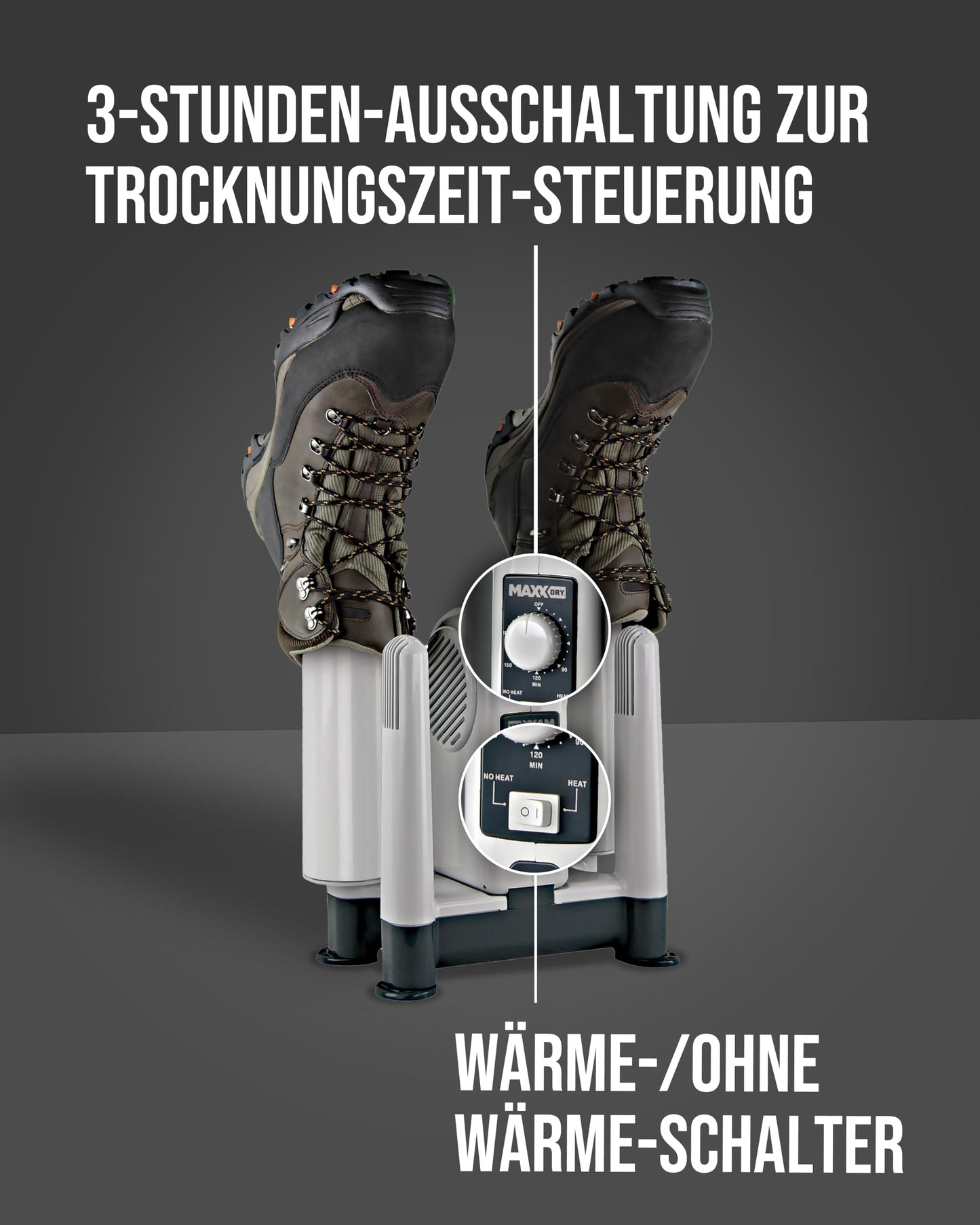 MaxxDry Pro Shoe, Boot & Glove Dryer - Dries 4 items in 60 min, prevents odors & bacteria, for all fabrics, includes extension, 180cm cord, 240W, 1-year warranty.