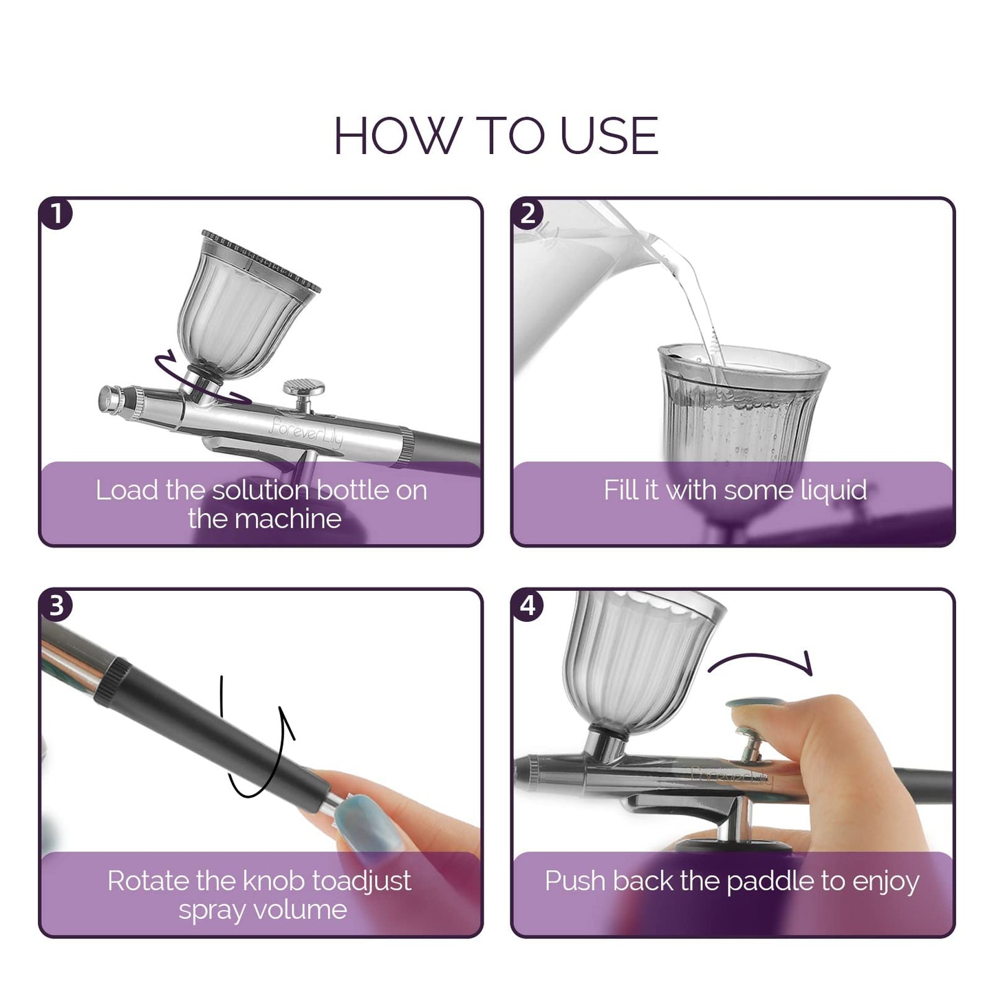 IeBilif Wireless Airbrush Set with Compressor, Portable Air Brush Compressor Set, Rechargeable Airbrush for Nails, Model Painting, Cakes, Makeup (Purple)