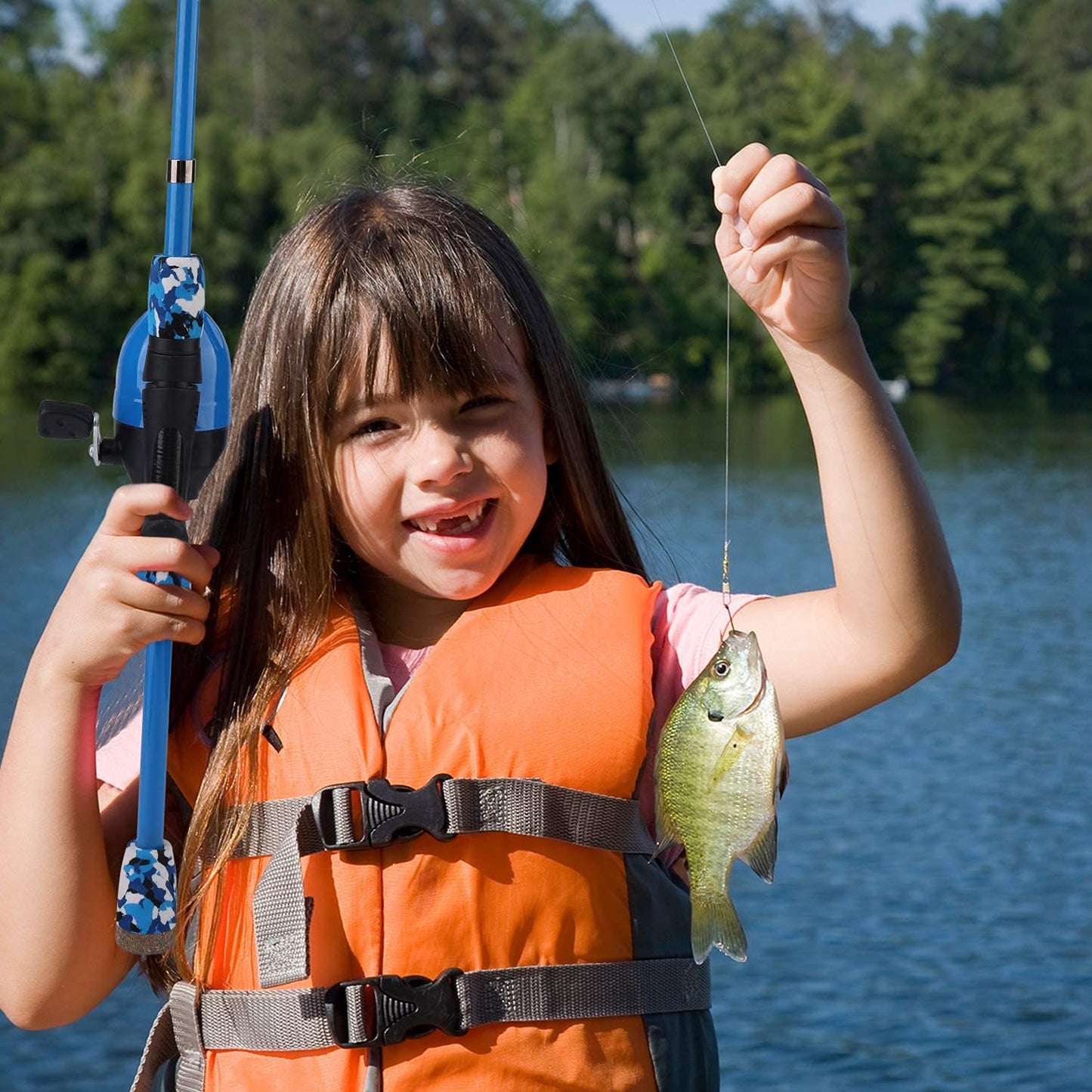Sougayilang Kids Fishing Rods, portable telescopic fishing rod and reel combo, with fishing line, spincast fishing bag for youth, girls and boys, traveling, kids fishing rod (blue)