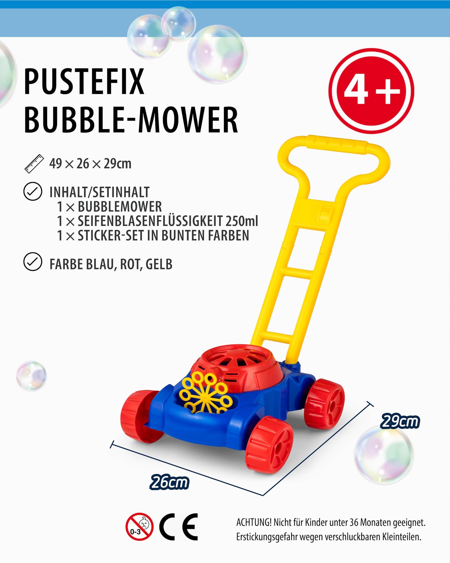 PUSTEFIX Bubble-Mower Lawn Mower I Bubble Kids Set I Bubble Fun at Kids' Parties & Birthdays