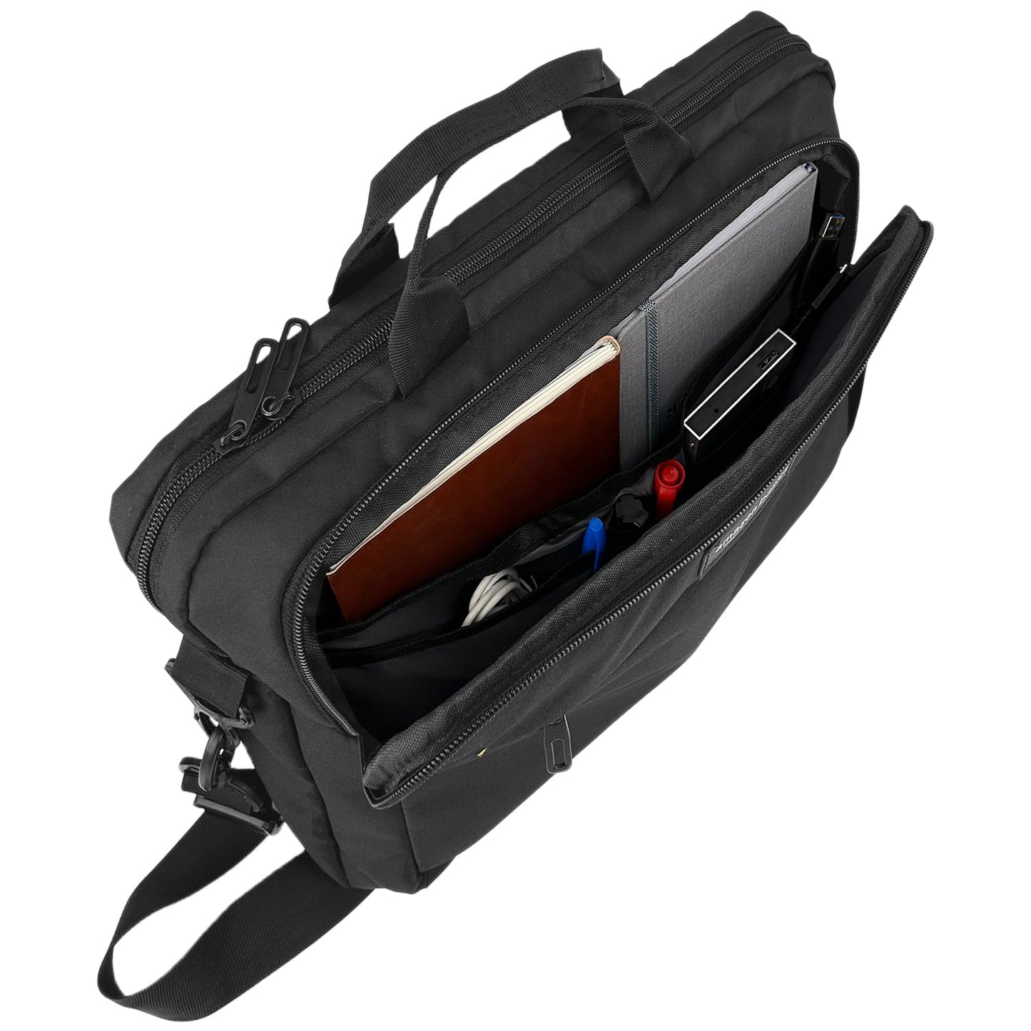 Amazon Basics Compact Laptop Bag, Shoulder/Carry Bag with accessory storage pockets, for laptops up to 15.6 inches (39.6 cm), Black, 1 piece