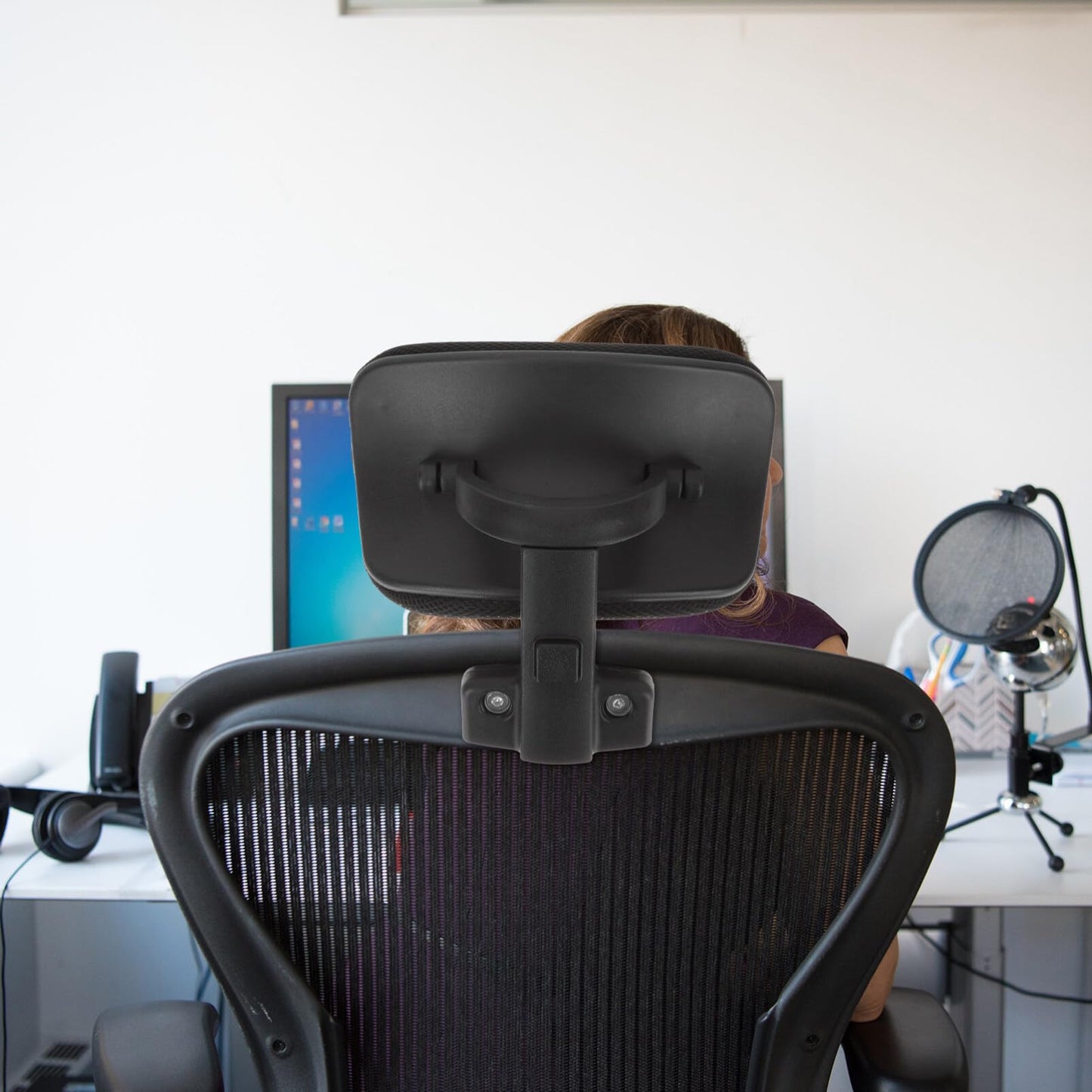 Yardwe headrest attachment for office chair. Universal head and neck support cushion. Attachable headrest for office computer chair.