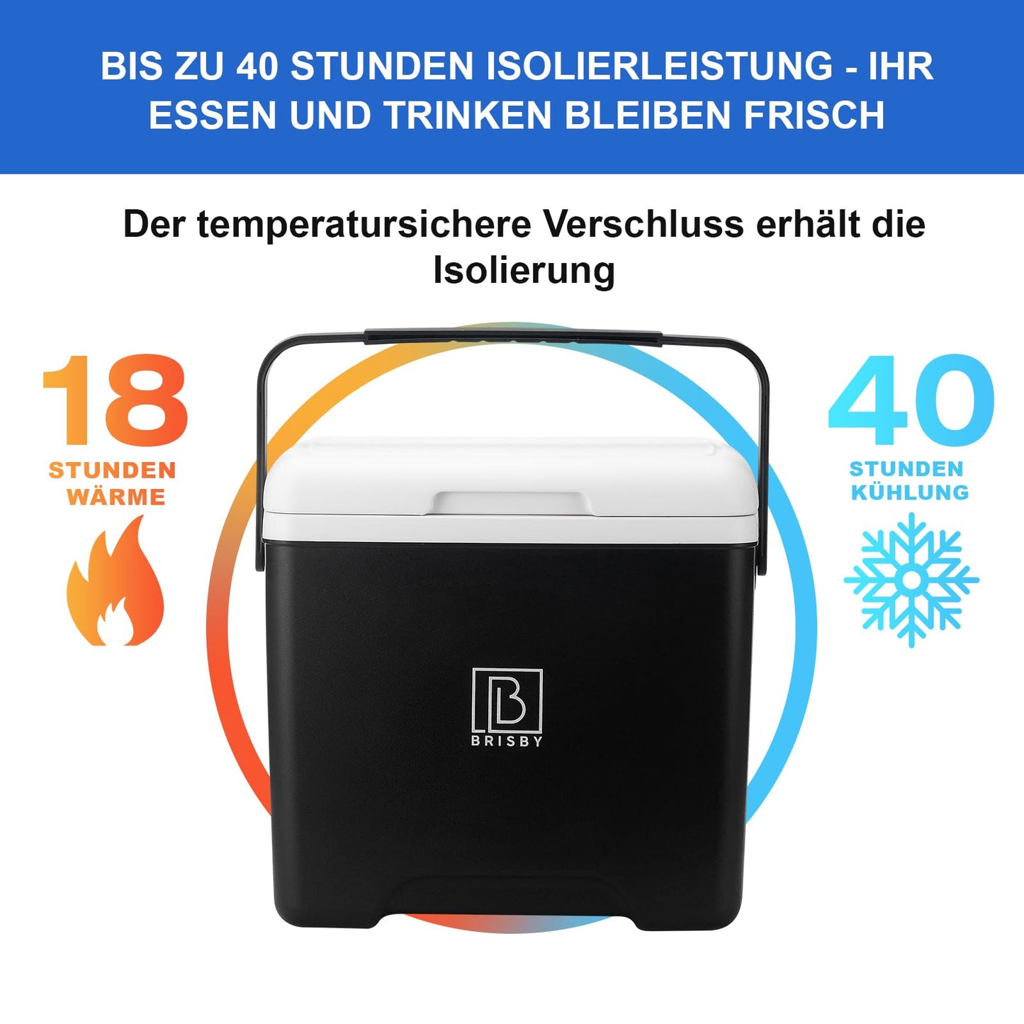 Brisby Cooler Box 13 liters - keeps warm for 18 hours - stays cool for 40 hours - includes 2 large cooling elements 450 ML - Cooler bag for work, camping, grilling, or vacation - BPA-free