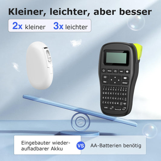 SUPVAN E10 label printer with waterproof self-adhesive labels (15 mm x 6 m), portable Bluetooth labeler suitable for home, school, office use, in white color.