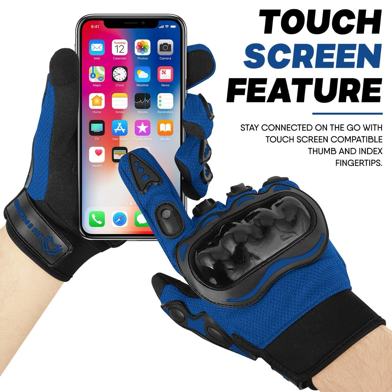 WESTWOOD FOX Motorcycle Gloves Men Women, Full Finger Touchscreen Motorcycle Gloves for BMX MX ATV MTB Riding, Hunting, Climbing and Outdoor Sports (BLUE, 2XL)