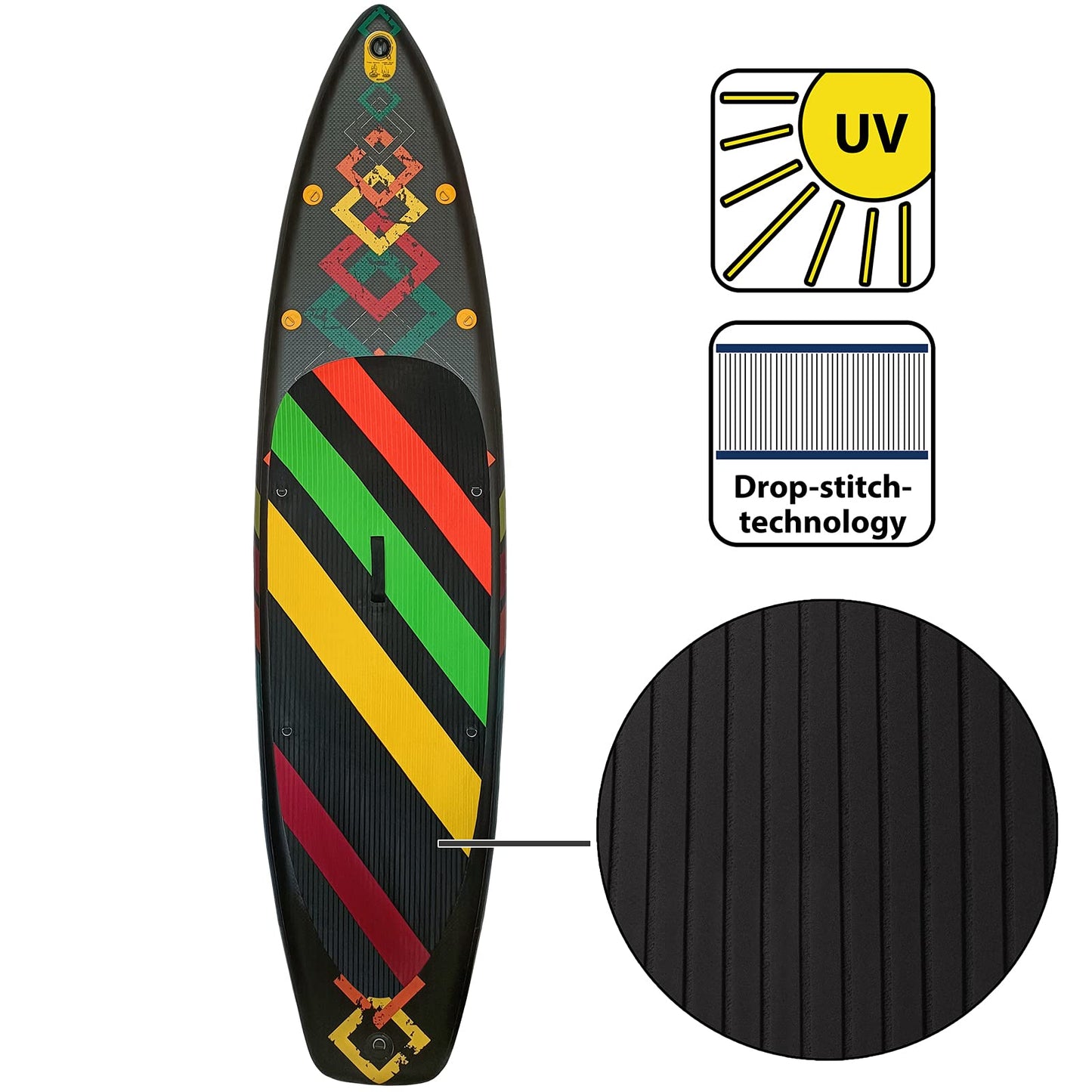 ALPIDEX Stand Up Paddle Set SUP 320 x 76 x 15 cm max. load capacity up to 200 kg Inflatable Stable Lightweight Complete Set Carrying Bag Paddle Fins Air Pump Leash Repair Kit, Color: Black