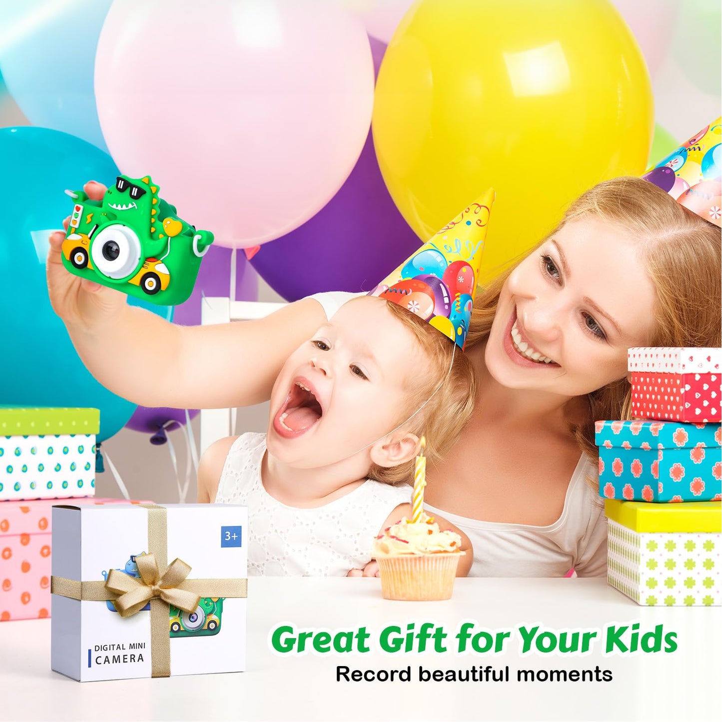 Pllieay Kids Camera Digital Camera with 32GB Card, 1080P HD, 5 Games, Dual Lens Children's Camera for Kids 3+ years.