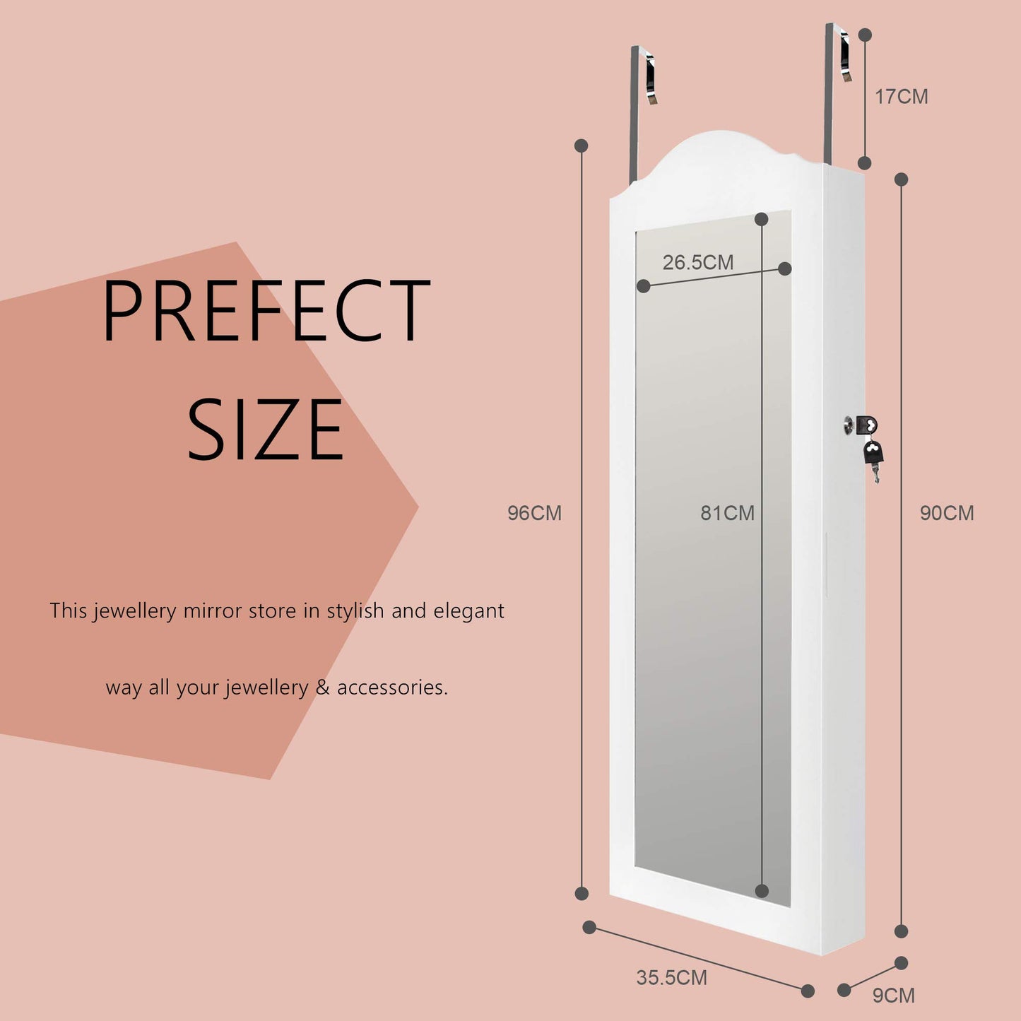 Ezigoo Large Jewelry Cabinet with Mirror - High capacity for jewelry storage, wall mountable and secure