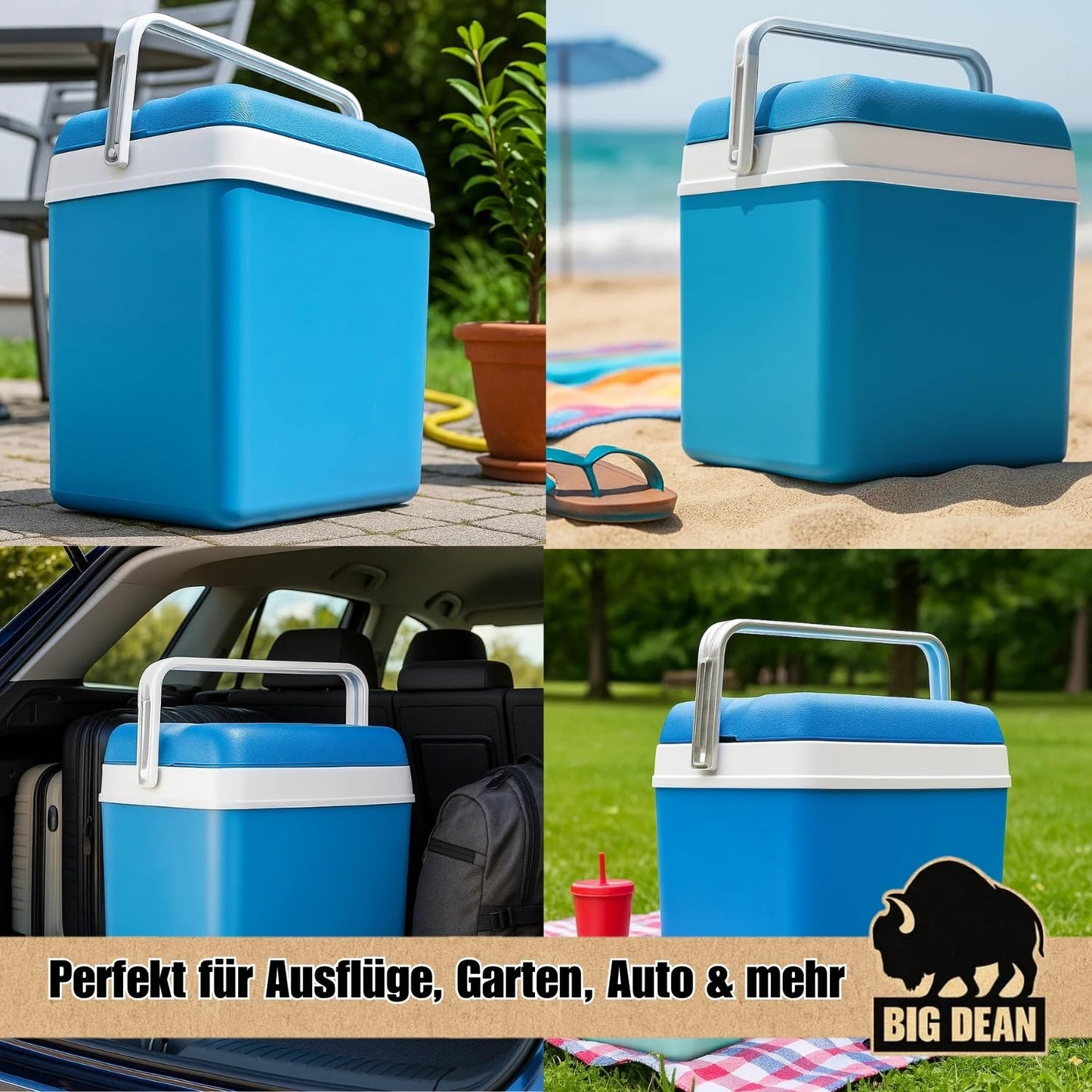 Cooler box including 12 cooling packs. 24-liter cooler box with battery for up to 11 hours of cooling.