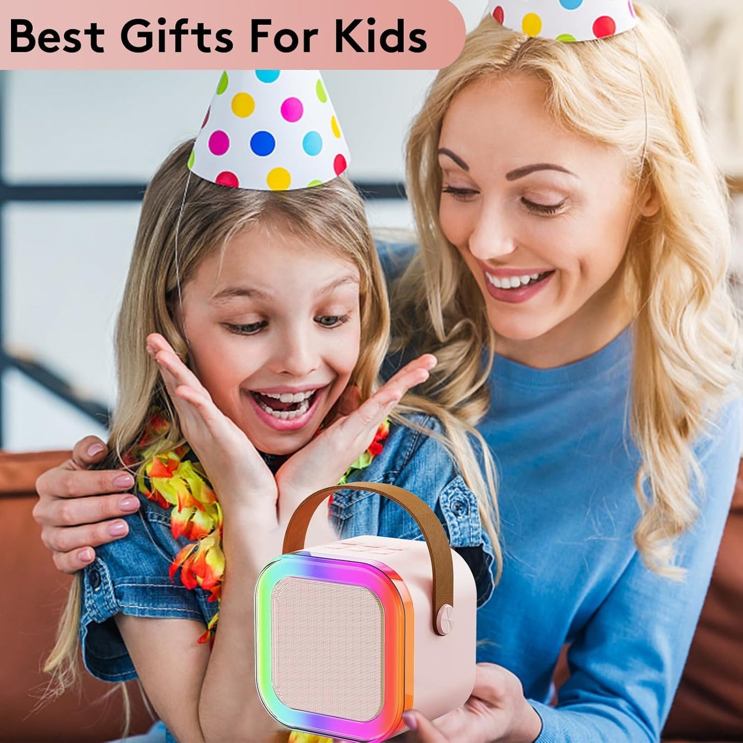 Mini karaoke machine for kids and adults, portable singing machine with 2 wireless microphones, thousands of karaoke songs, birthday gifts for girls aged 3 to 12 (Blue)