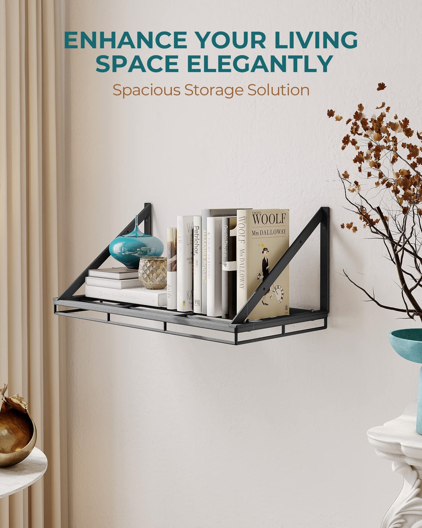 OROPY Pot Rack, 3-Tier Iron Kitchen Shelf Wall Mounted, Pan Holder with 12 Hooks, 60 * 29.5 * 24.5cm, Kitchen Utensil Holder, Kitchen Wall Shelf for Pots and Pans