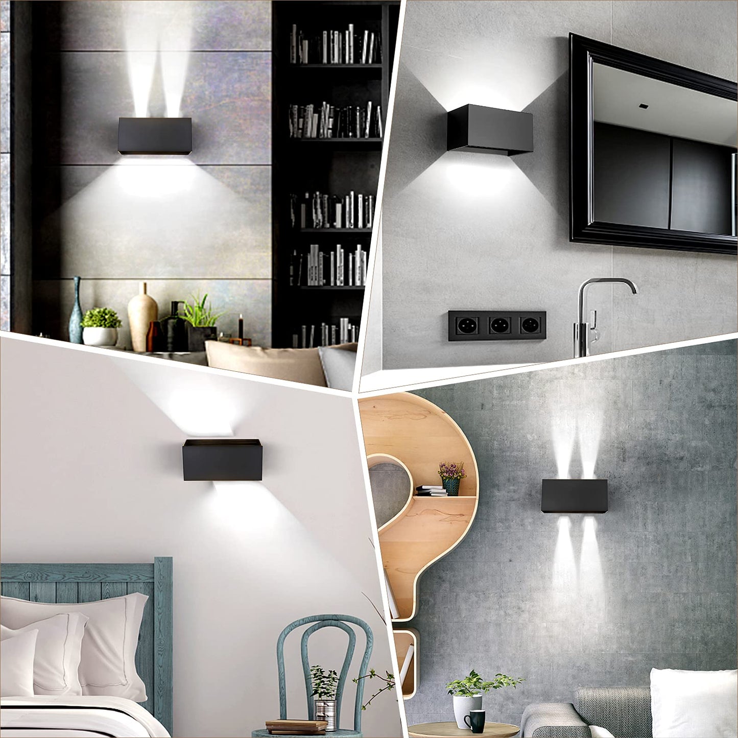 ENCOFT LED Wall Light Indoor/Outdoor 24W Black, Outdoor Wall Lamp, IP65 Waterproof Outdoor Wall Light, 6000K Cool White Exterior Light, Up Down Wall Lights Adjustable Light Beam for Balcony.