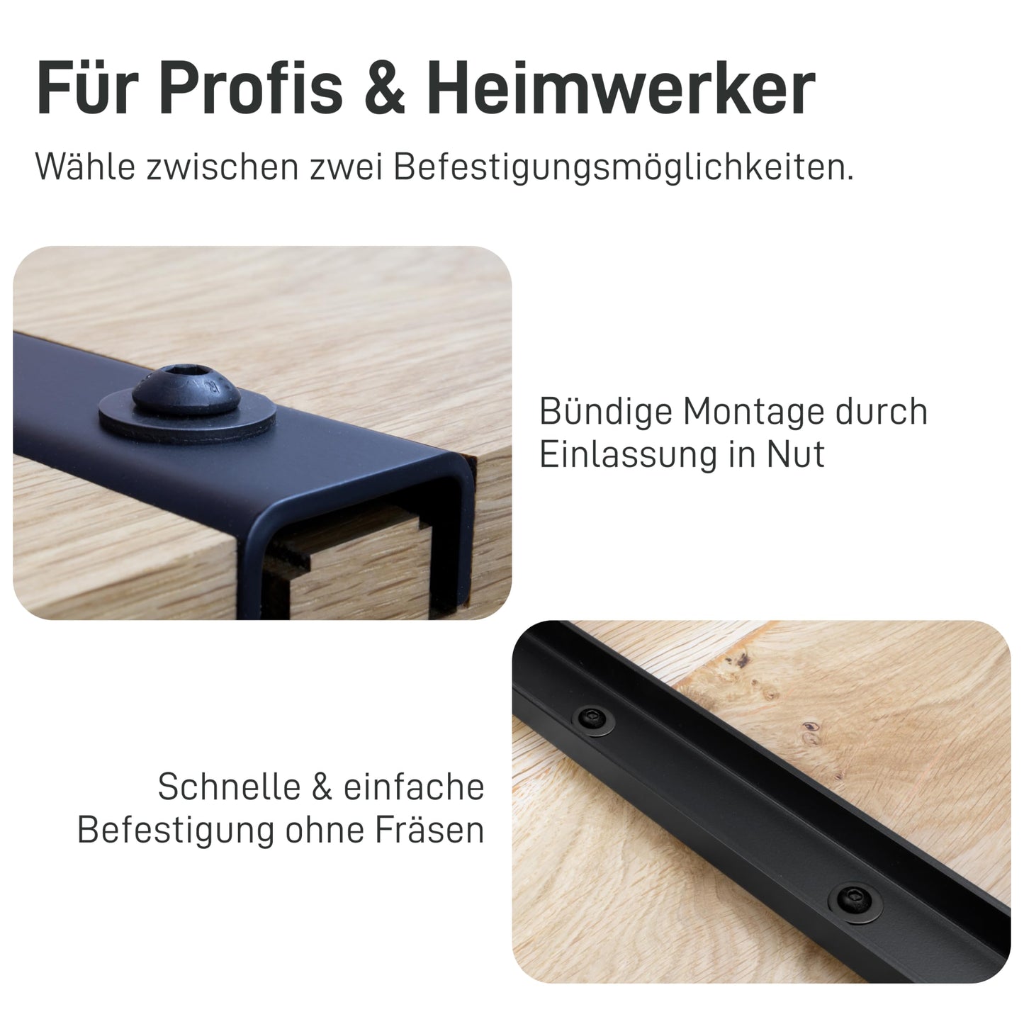3x mounting rail U-SHAPED solid beam for table tops, table hardware, support beam, reinforcement profile, U-profile, cross brace, stiffening profile, groove profile (70cm length, set of 3)