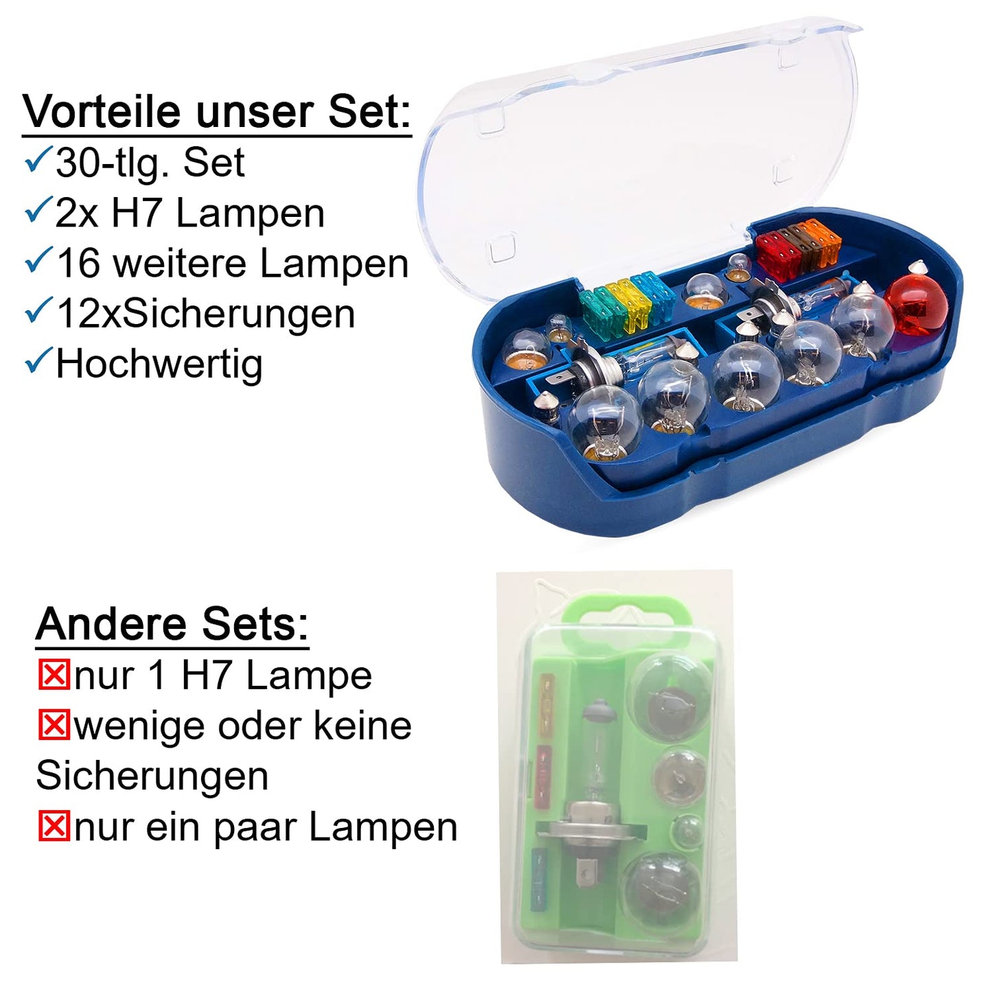 bemiX H7 car lamp set 30-piece with car fuses and emergency hammer car lighting bulbs H7 automotive replacement lamp set
