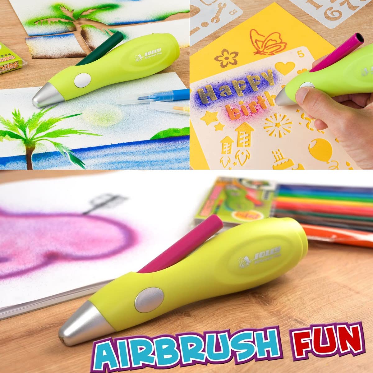 Jolly Airbrush Fun | Spray paint for kids | Non-toxic (Airbrush), 20-piece set, green