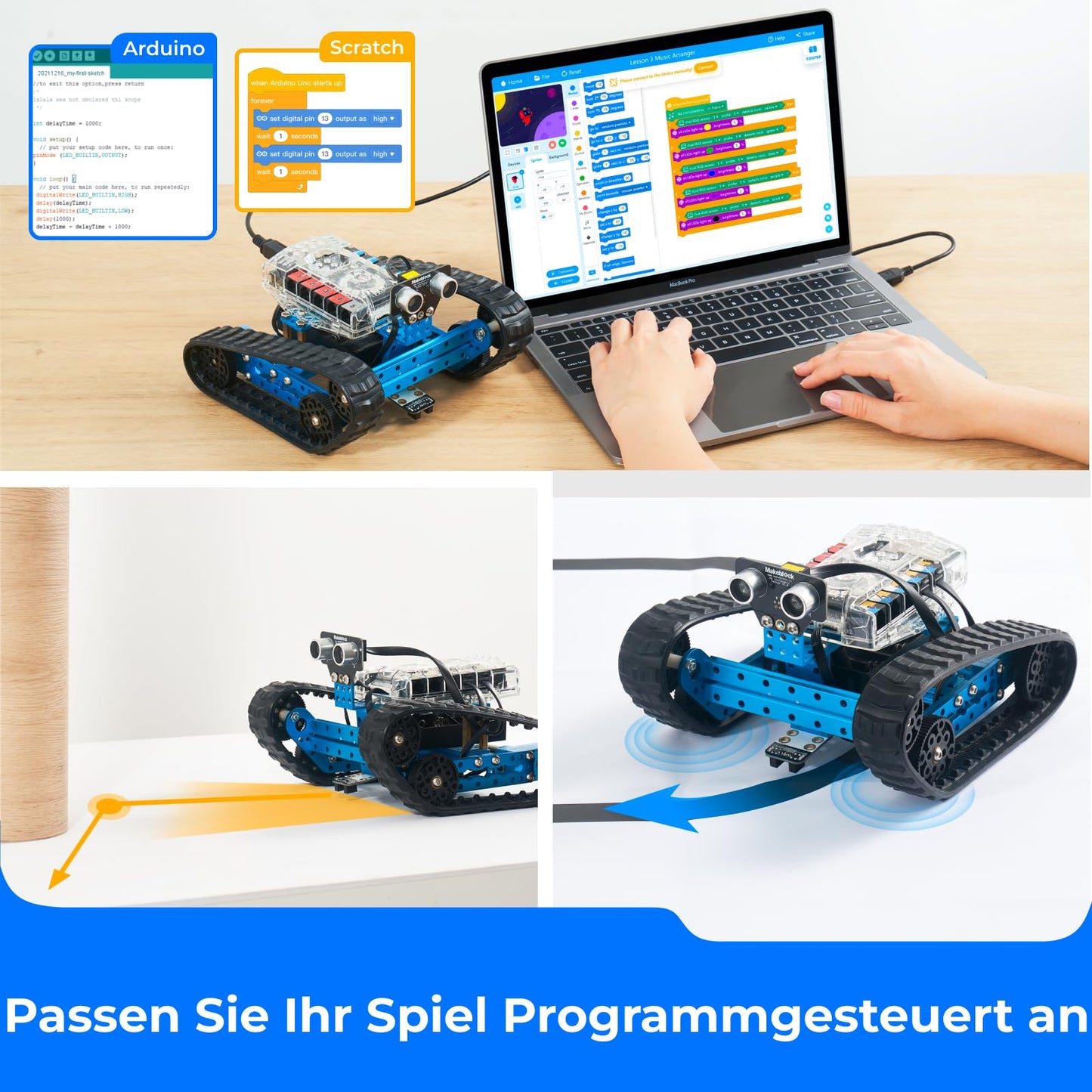 Makeblock mBot Ranger is a programmable 3-in-1 robot kit for kids aged 8 and up. This app-controlled robot toy can be programmed with Scratch/Arduino.