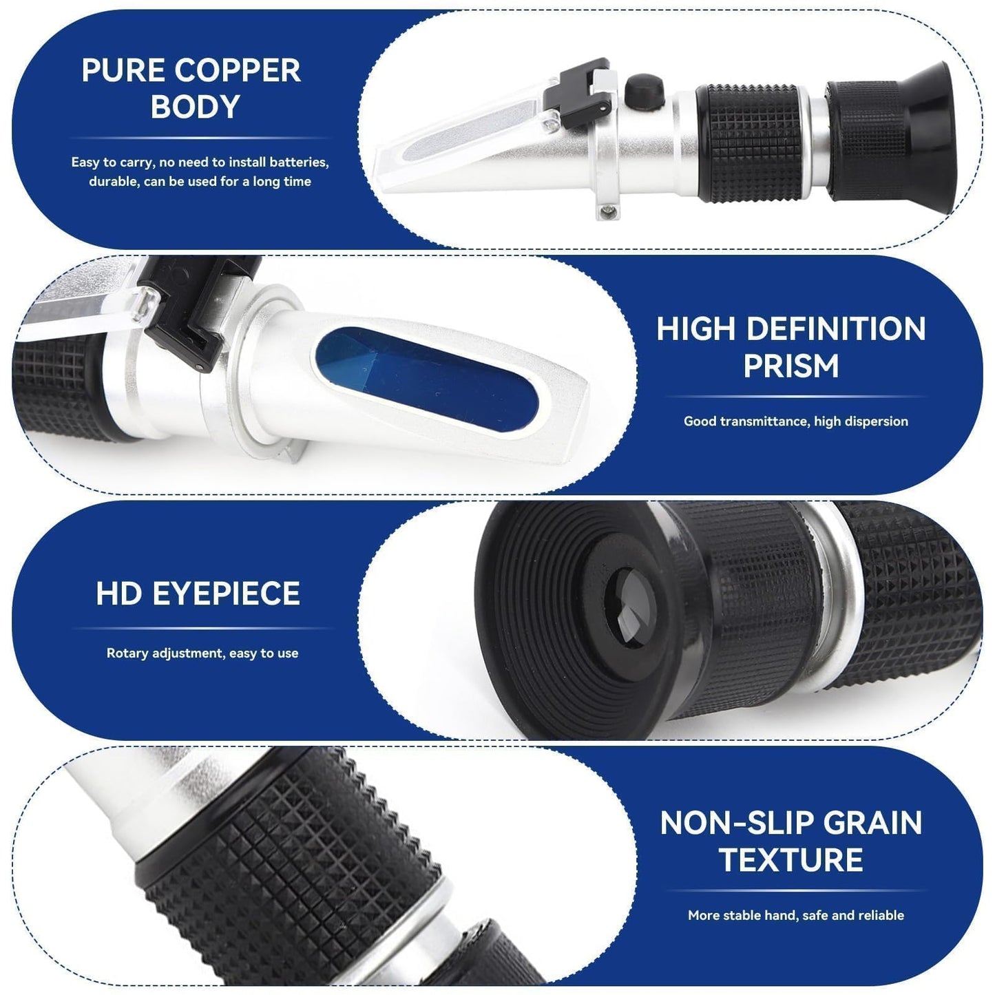 Refractometer Hydrometer, Refractometer Brix sugar, Antifreeze refractometer, 0-90% Brix meter refractometer Portable handheld refractometer for measuring sugar content, tester automatic.
