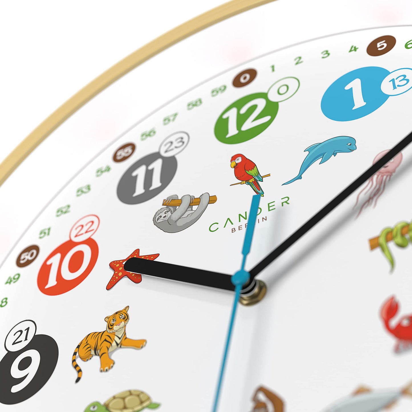 Cander Berlin MNU 2430 T Wooden Kids Wall Clock 30.5 cm Animal Learning Clock Silent Analog Wood Frame Nursery Non-ticking for Boys Girls