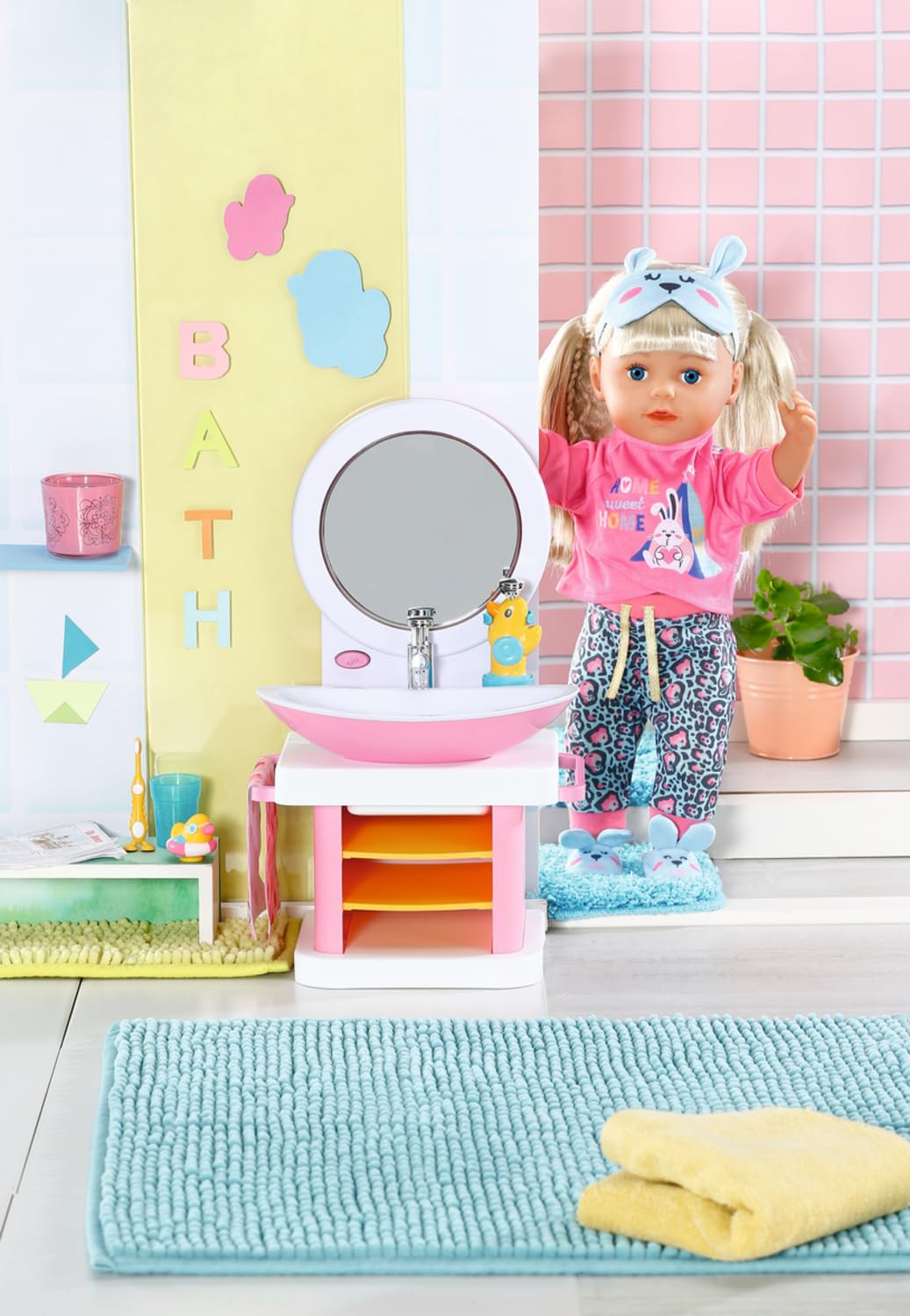 BABY born Washstand - Interactive doll washstand with light & sound function - High-quality doll accessories - Includes toothbrush, toothbrush cup, soap dispenser & towel