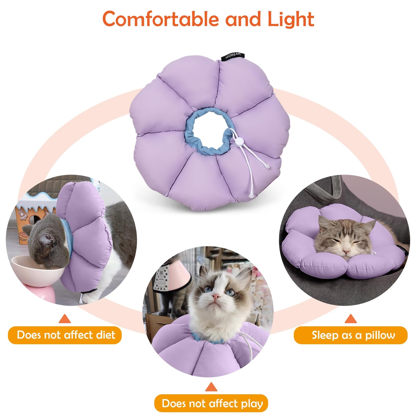 ALLSOPETS Cat Recovery Collar - Adjustable Cone Collar for Pets Soft and Comfortable, Waterproof and Lightweight - Ideal for kittens, cats, small dogs, and rabbits. Purple.
