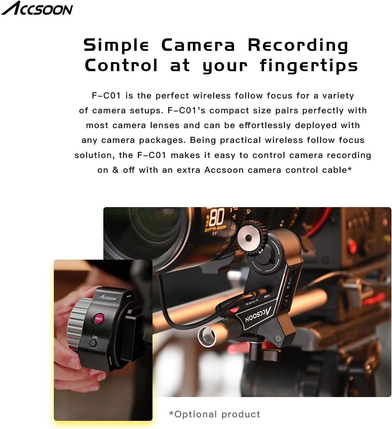 Accsoon F-C01 Wireless Follow Focus System with FHSS Technology, A/B Stops, 350ft/100m Range, Snap-on Gear Belt for DSLRs and Mirrorless Cameras, Compatible.
