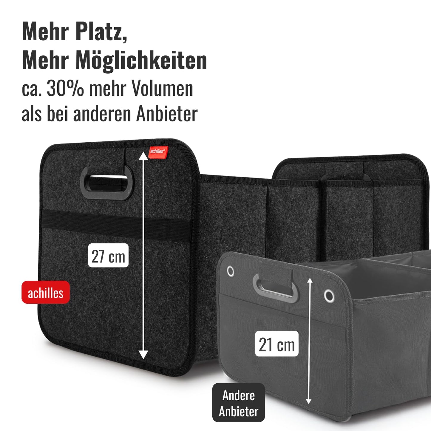 Achilles Car Folding Box XL - Felt Trunk Bag with Large Storage Space - Shopping Bag - Storage Box for Organized Storage (Anthracite)