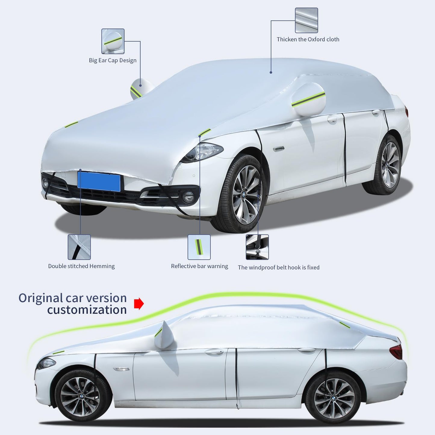 All-weather car cover, half cover, waterproof, car garage, dustproof with UV protection (400-520cm SUV).