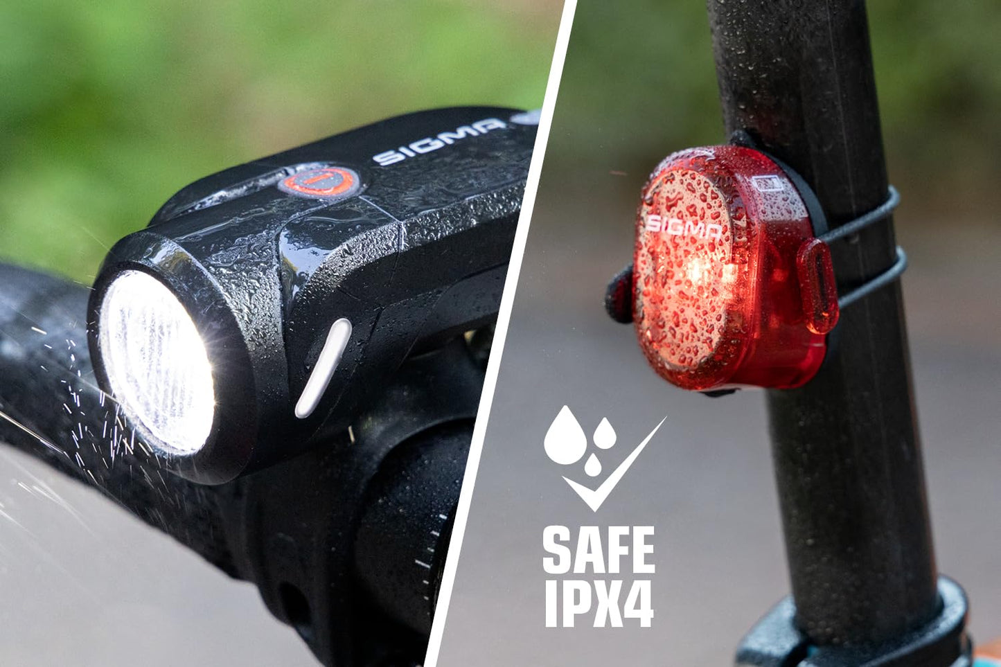 Sigma Aura 35 and Nugget II | splash-proof bike light set | StVZO approved, rechargeable front light and taillight