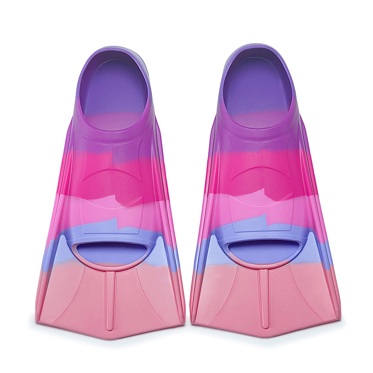 Swim fins for kids, 100% silicone short fins, diver fins rainbow fins for kids adults men women swimming diving (Rainbow-Purple, XXS)
