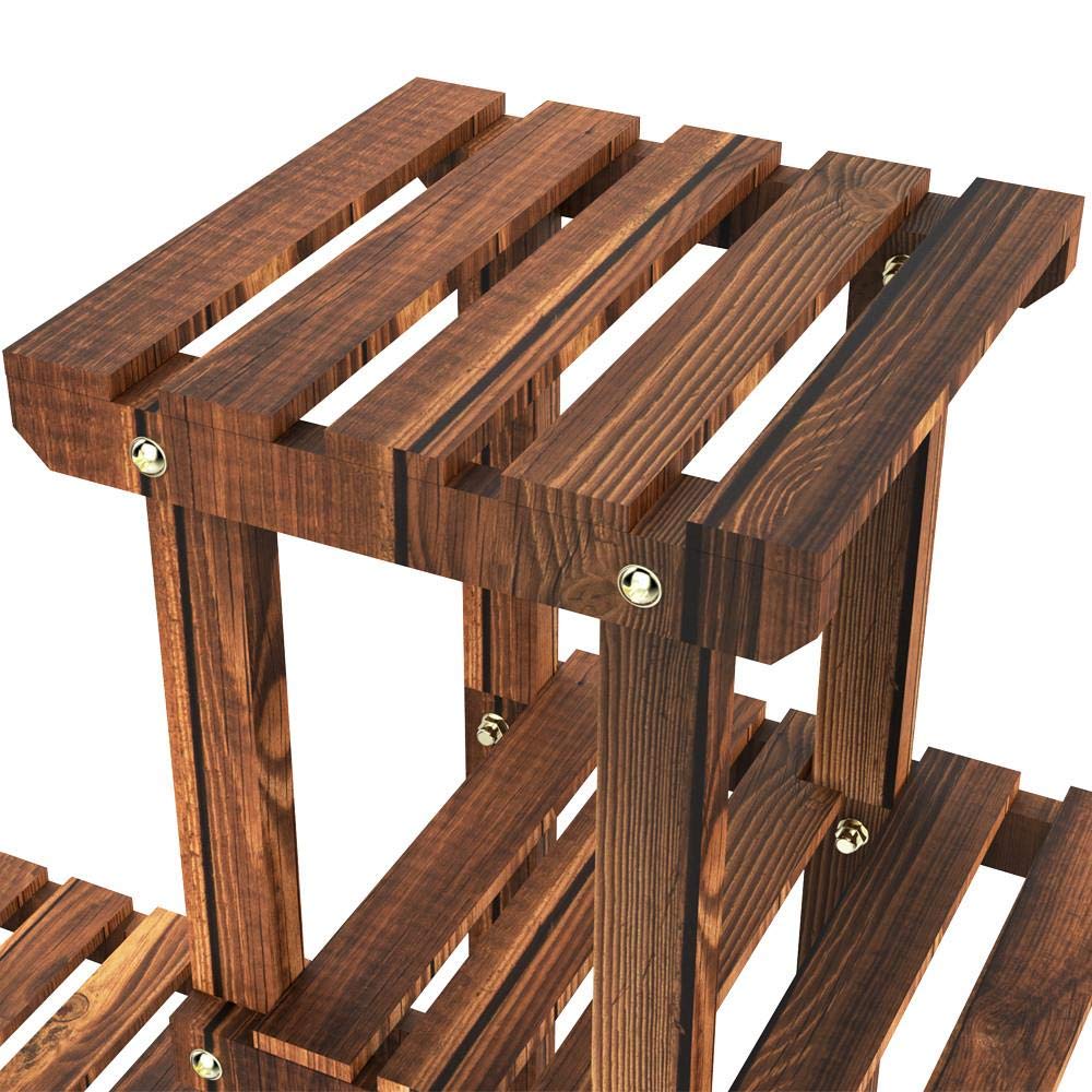 Yaheetech Plant Stand with Wheels, 4-Tier Plant Shelf for Balcony, Flower Stand, Flower Steps, Solid Wood, for Indoor & Outdoor, 124 x 33 x 80 cm.