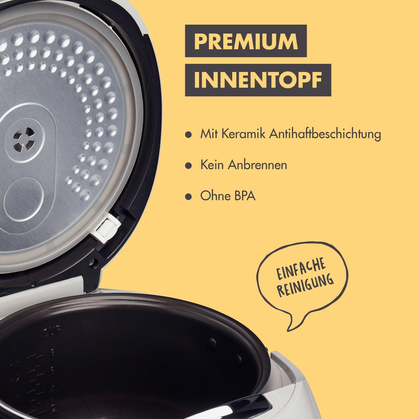 REISHUNGER Digital Rice Cooker & Steamer Gray | 1.5 L for up to 8 persons | Keep warm function, timer & premium inner pot | Multicooker, 12 programs, 7-phase technology