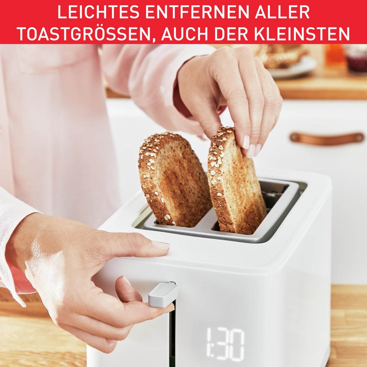 Tefal TT6931 Sense Toaster | 7 browning levels | Digital display | Countdown | Reheat/Defrost | Crumb tray | Stop button | White