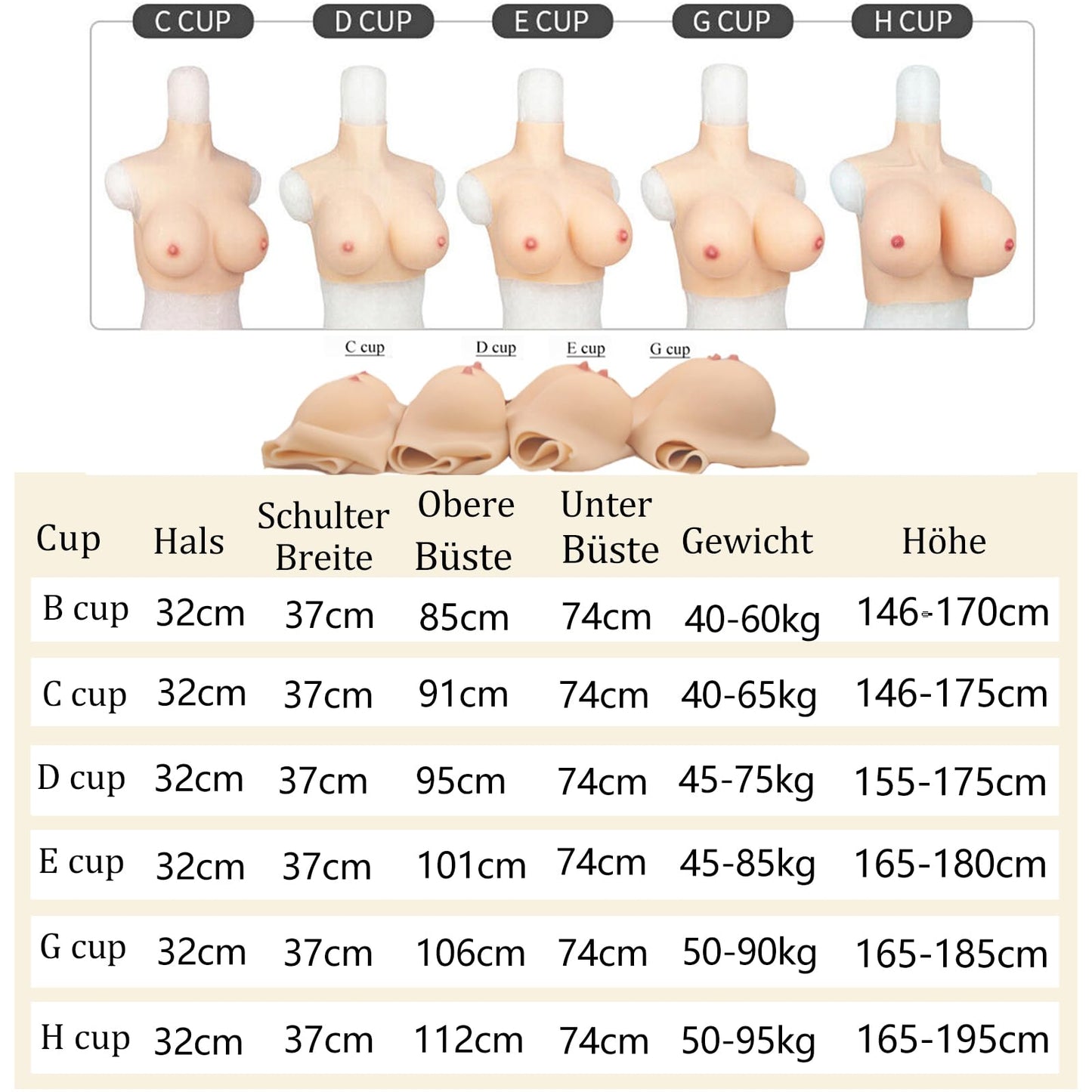 ALZRGORA Silicone Breasts Silicone Breastplate Fake Breasts B-H Cup for Drag Queen Crossdresser Transgender