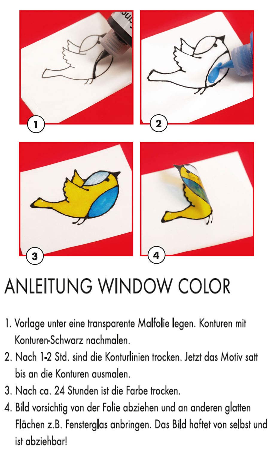 Marabu 0306000000001 - Kids Window Color Space, water-based paint, removable on smooth surfaces like glass, mirrors, tiles, and film, 6 x 25 ml paint, coloring template A3 with 18 designs and film A4.