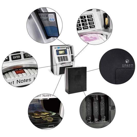 ATM Piggy Bank Funny Piggy Bank for Kids Birthday Gift with ATM Card, Password Login Voice Prompts, Black (Euro Version)