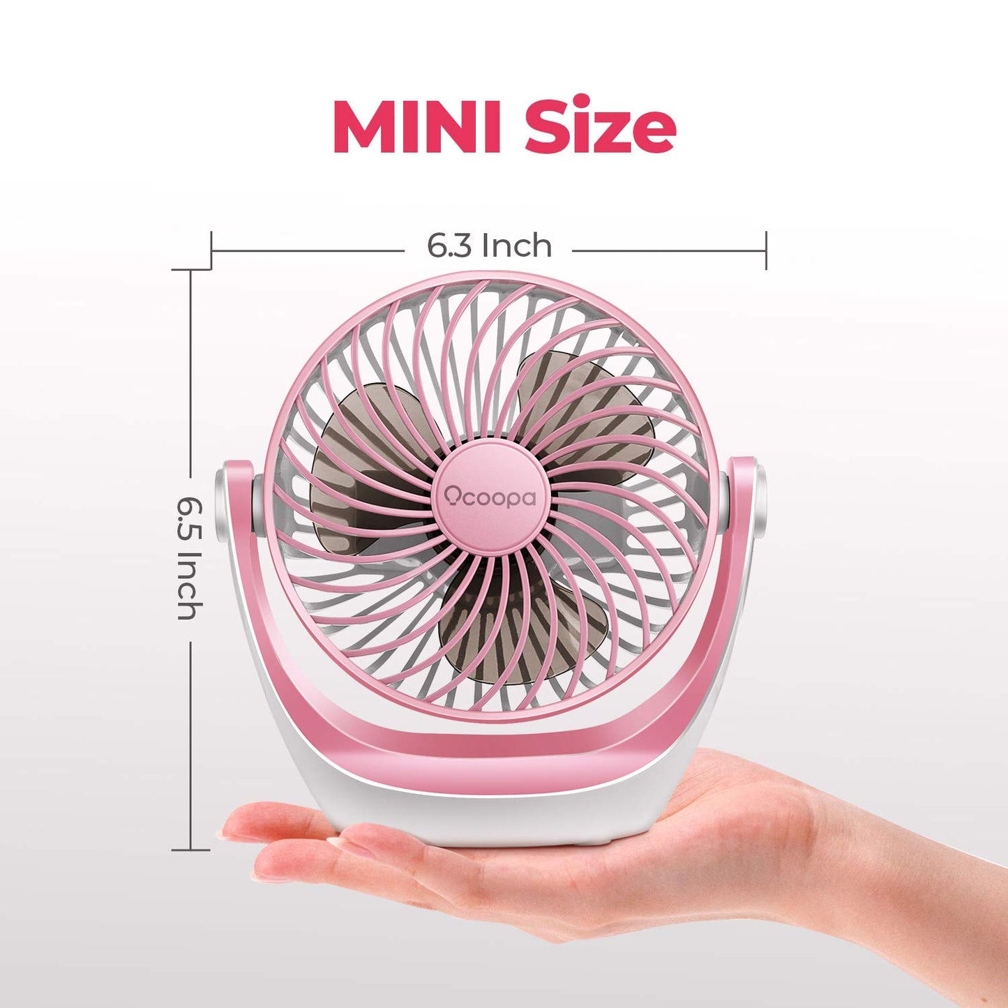 OCOOPA USB Fan, small desk fan with strong airflow and quiet operation 3 speeds, 360° rotatable head, easy to carry for office, home, and outdoor.