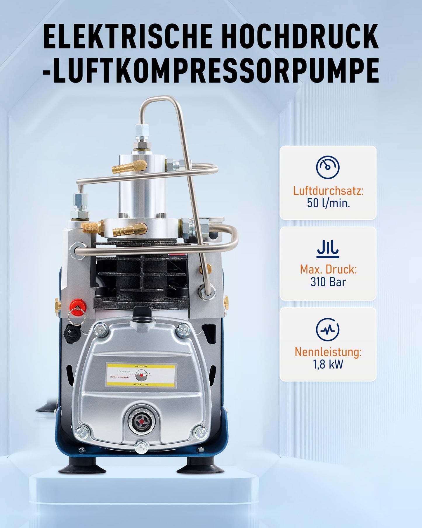 CREWORKS PCP Compressor 300bar Air Compressor 4500PSI High Pressure Pump 1800W Compressor High Pressure 30Mpa Dive Compressor Manual Stop for Paintball Air Rifle PCP Gun Air Pistol Diving Cylinder
