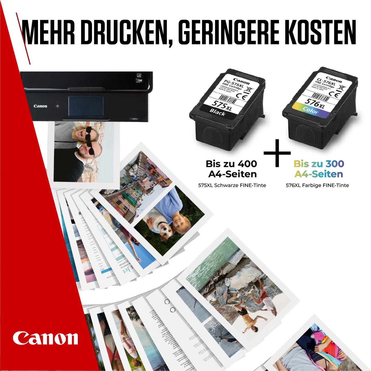 Canon ink cartridges & paper multipack - PG-575XL/CL-576XL original printer cartridges 2 pack (1 x black, 1 x color) & 4x6 photo paper (50 sheets)