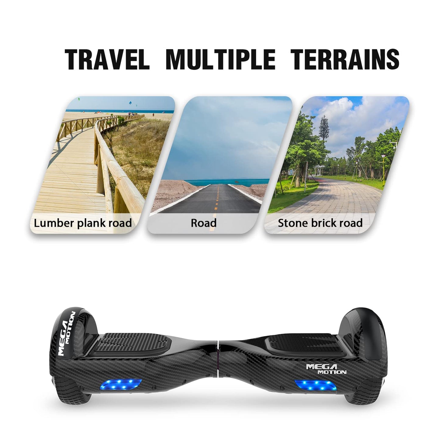 MEGA MOTION Hoverboard, 6.5 inch with Two Wheels Hoverboards for Kids with Bluetooth Speaker - Powerful Motor, LED Light, the perfect gift for kids ages 8 and up
