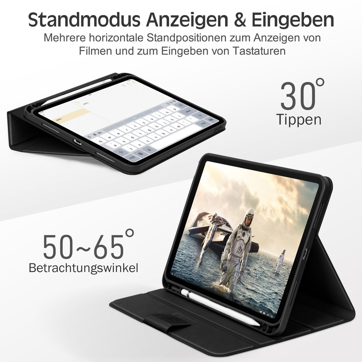 KingBlanc case for iPad (A16) 11th Generation 11 inch 2025, iPad 10th Generation 10.9 inch 2022 with pen holder, vegan leather protective cover, auto sleep/wake & adjustable stand, black