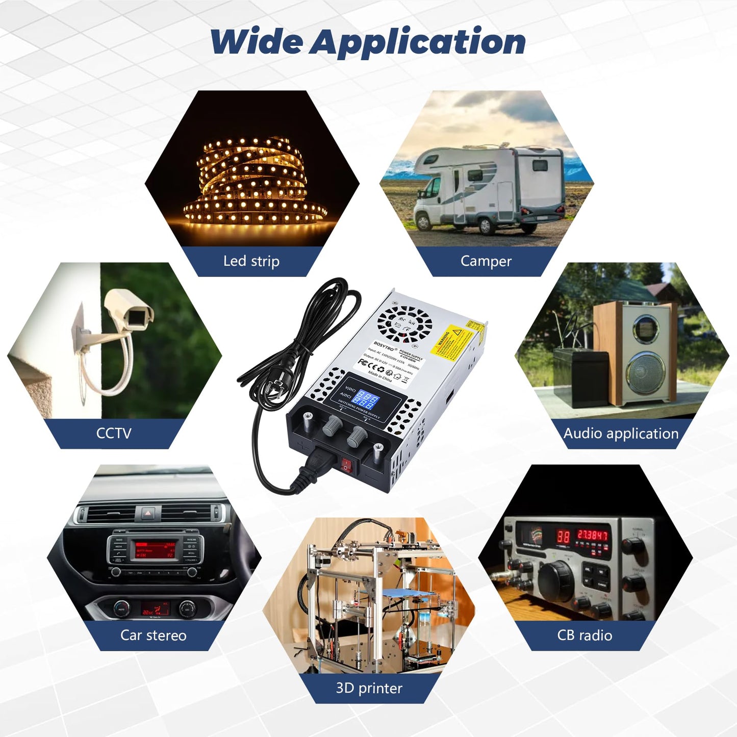 BOSYTRO Adjustable Power Supply 0-60V 0-10A 600W Switching Power Supply Transformer Power Supply Transformer 230v to 60v Power Supply SMPS for LED Strips, CCTV, 3D Printer, Radio, Camera, Laboratory Power Supply