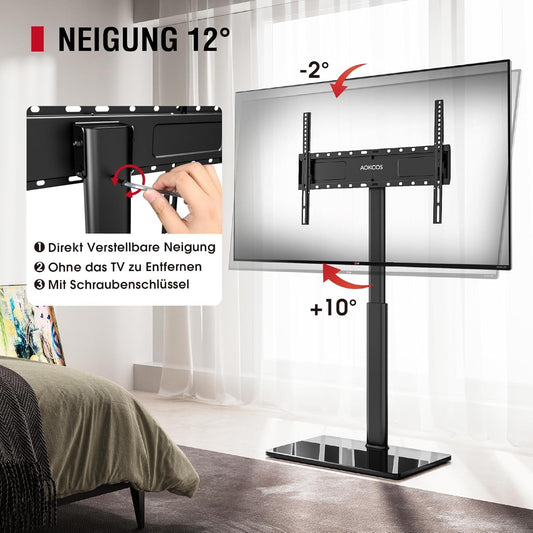 AOKCOS TV stand floor stand Height 1.6m for 43-75 85 inch TVs, Tilt Swivel Height Adjustable TV stand, Universal TV stand feet base Max VESA 600x400mm 50KG (Black)