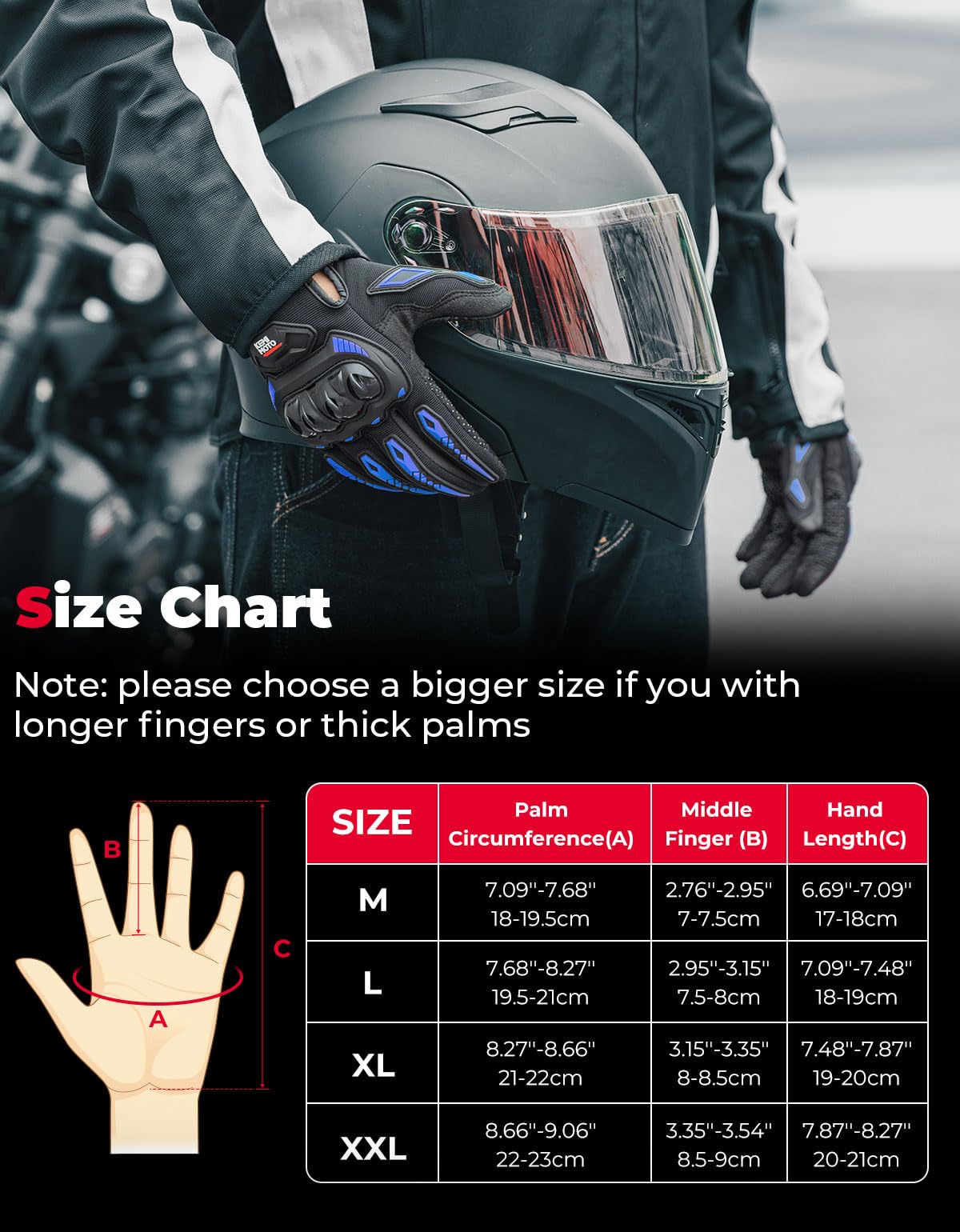 KEMIMOTO Motorcycle Gloves Men, Motorcycle Gloves Summer with Knuckle Protector and Touchscreen, Breathable Outdoor Gloves for Men and Women, for Motorcycle, Bicycle, Scooter, Hunting