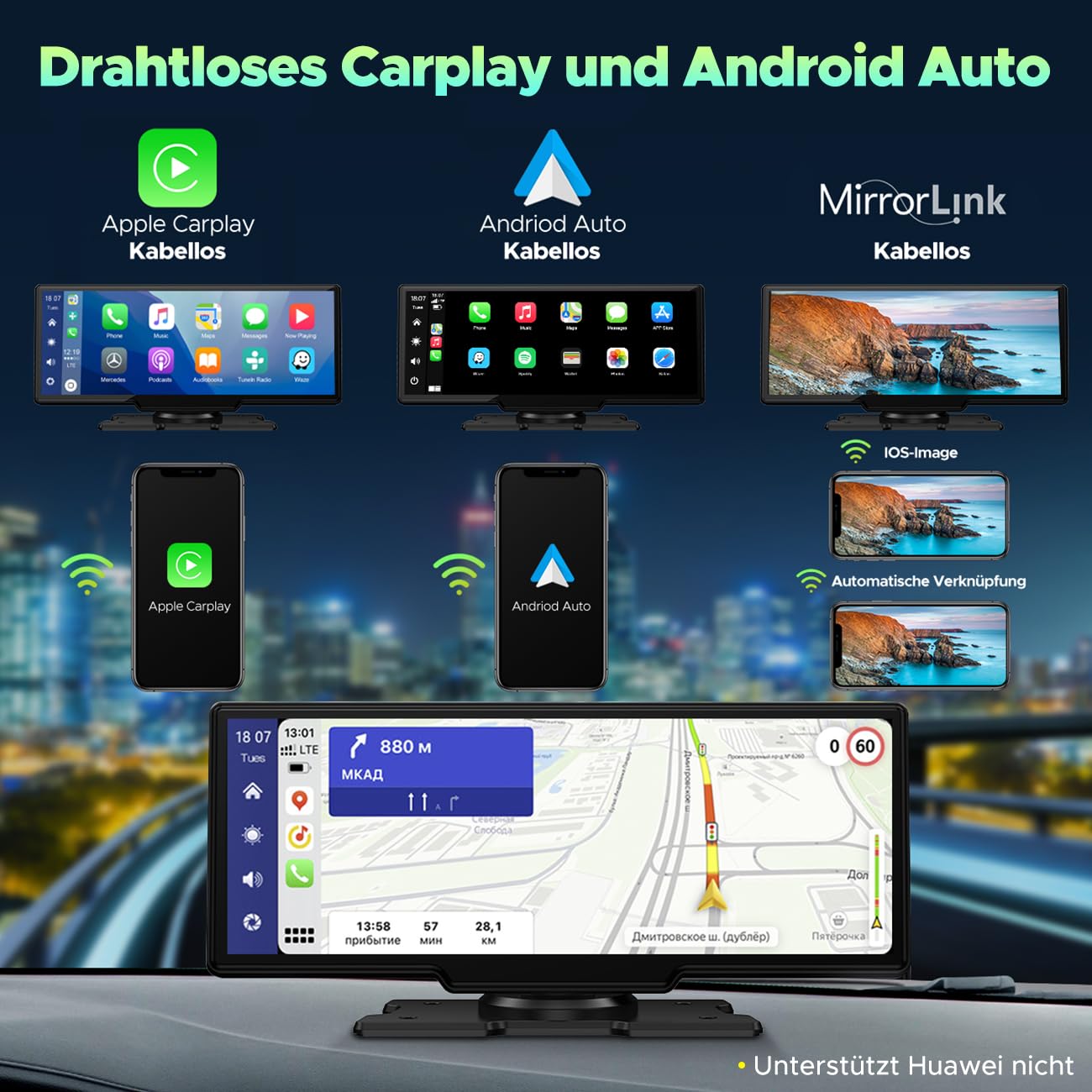 Lamto Wireless Apple Carplay & Android Auto receiver with 2K dashcam Front, 1080P rear camera, 9.26-inch touchscreen Wireless Carplay with Siri/Bluetooth 5.0/FM/AUX/Mirror-Link/64G SD card