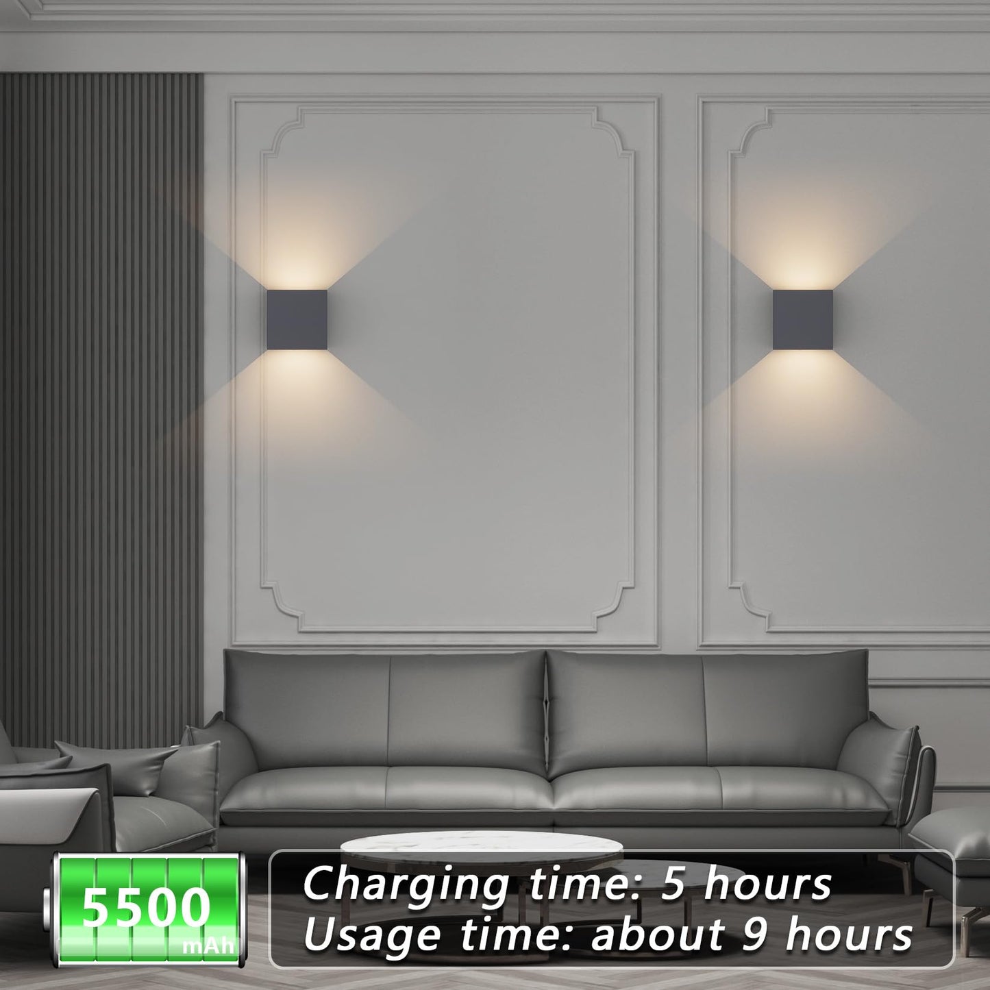 Klighten 2-piece Battery Wall Light with Motion Sensor, 3000K Wireless Wall Lamp, 5500mAh Rechargeable Wall Light with USB-C, Adjustable Beam Angle Indoor Wall Light for living spaces and more. Anthracite