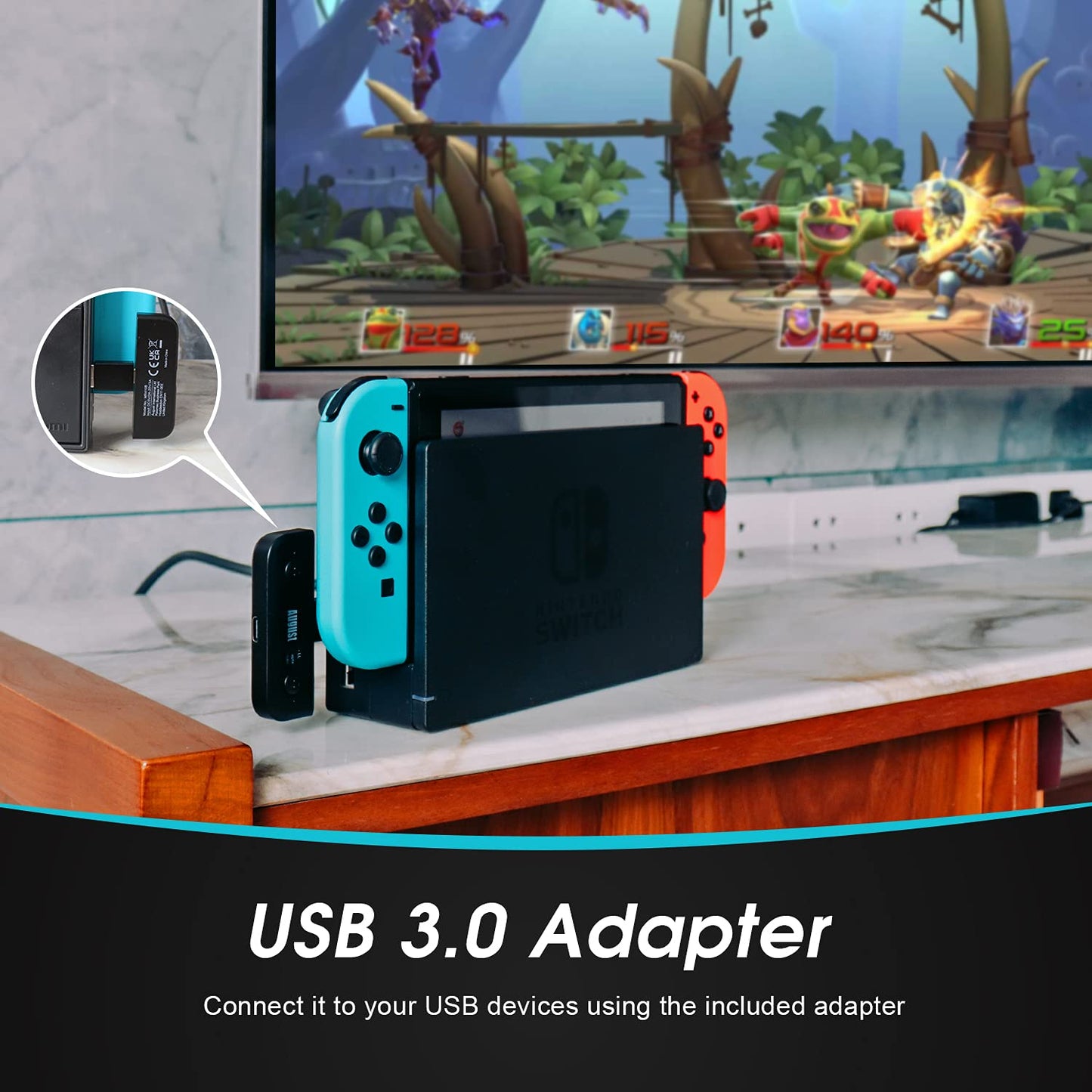 Dual Bluetooth Transmitter aptX LL - August MR410B - Type C adapter compatible with Switch, Android phones and tablets, MacBook, Surface - Includes pass-through and USB-C to USB adapter.