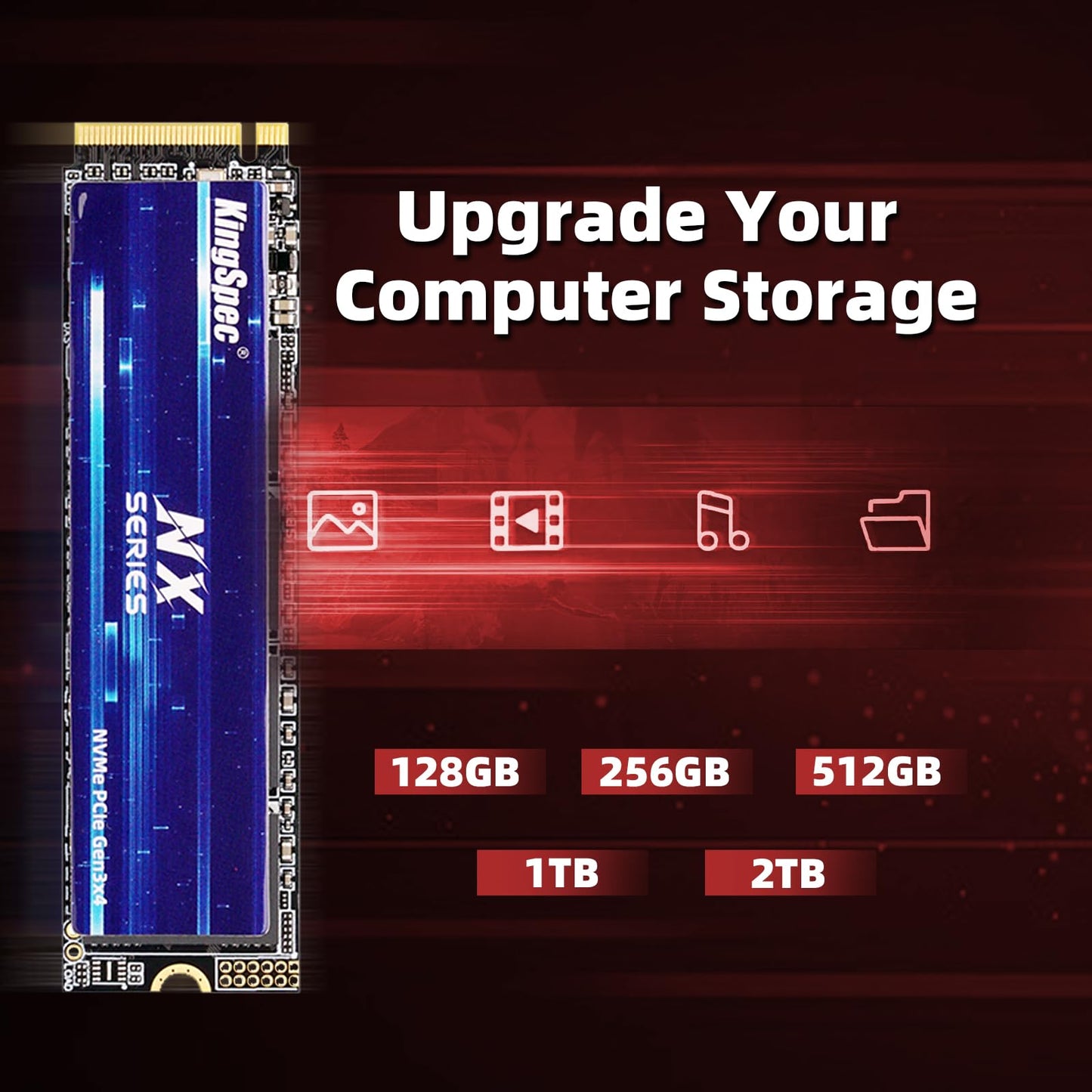 KingSpec NX-2280 512GB SSD NVMe M.2 PCIe 3.0 Gen 3x4 Gaming Solid State Drive, Up to 3500MB/s Read, 3D NAND Flash Internal SSD for Desktop/Laptop