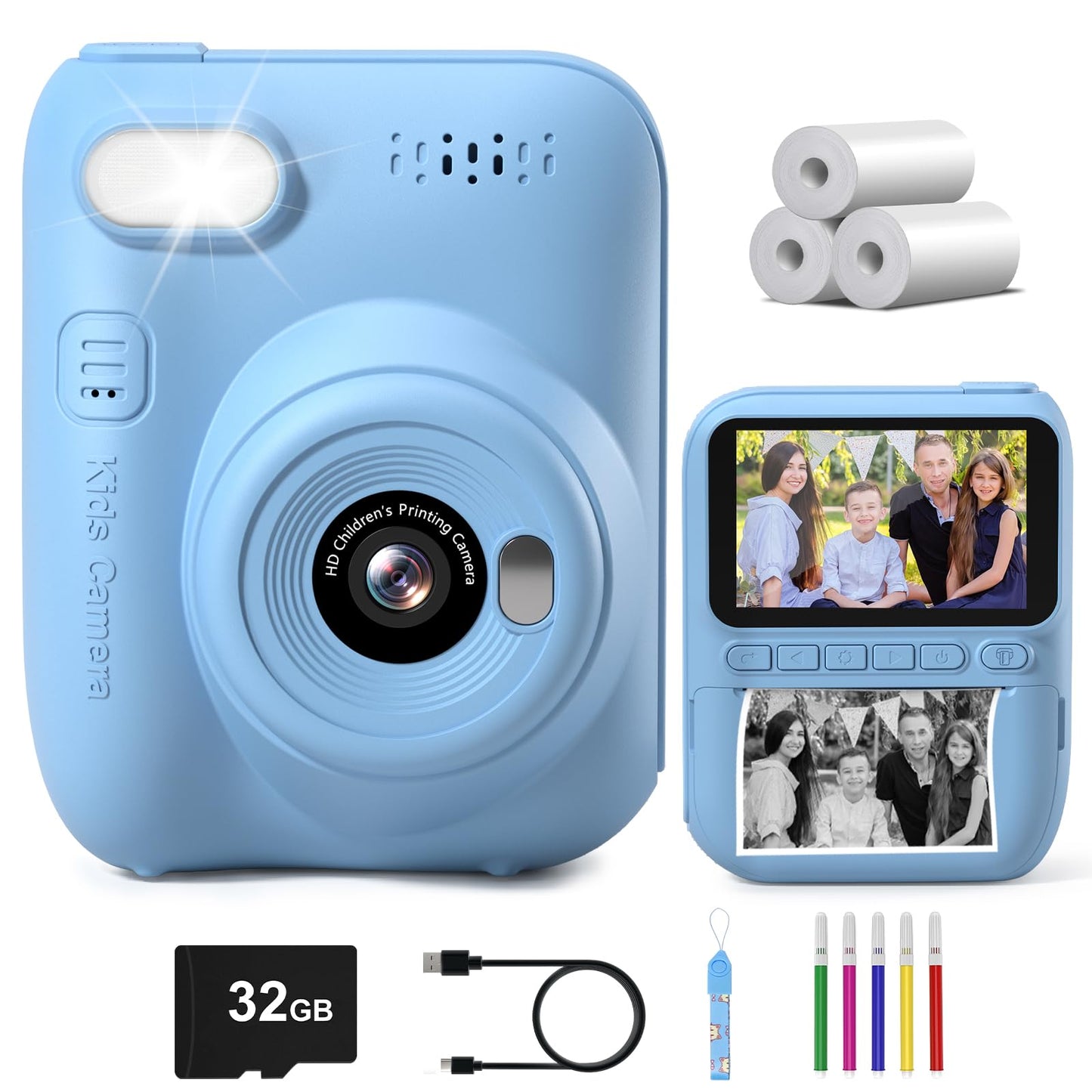 Gofunly Instant Camera for Kids, 3.0 inch Screen Kids Camera with 32GB Card & Printing Paper, 14MP/1080P Kids Instant Print Camera, Gift for 3-12 Years (Blue)